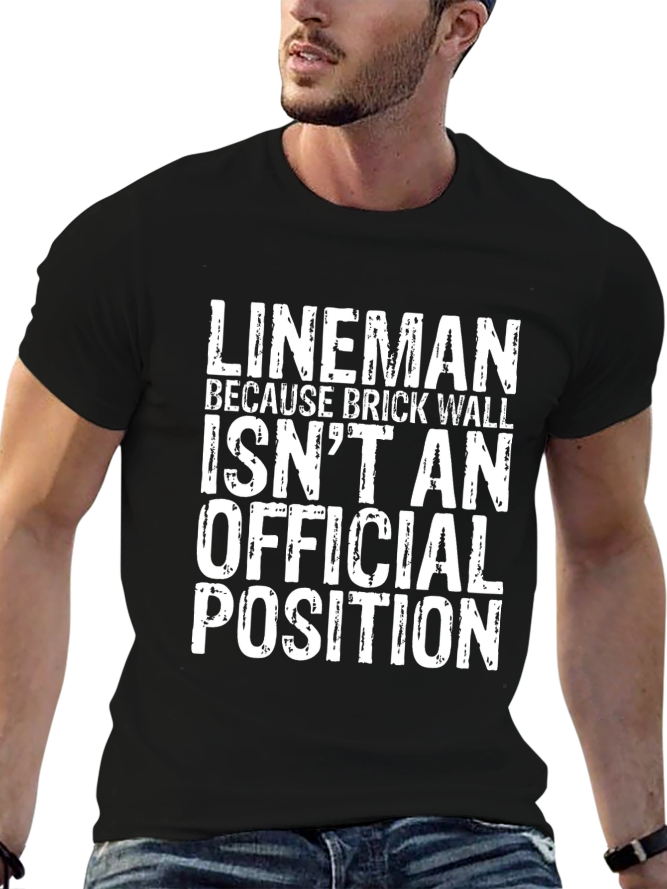 Black Lineman Brick Wall Funny T-Shirt view 6
