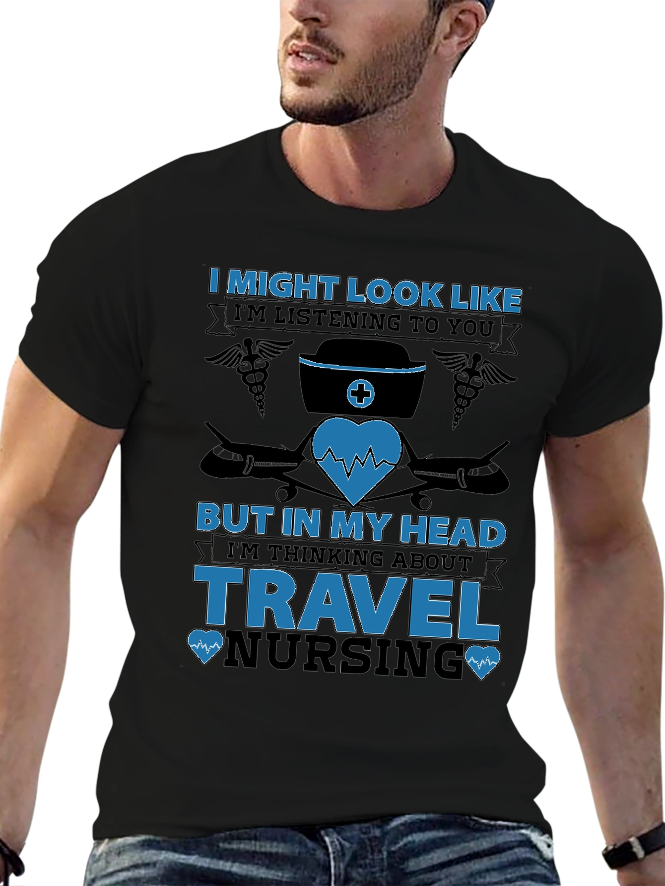 Black Travel Nursing T-Shirt - Funny Nurse Gift view 6