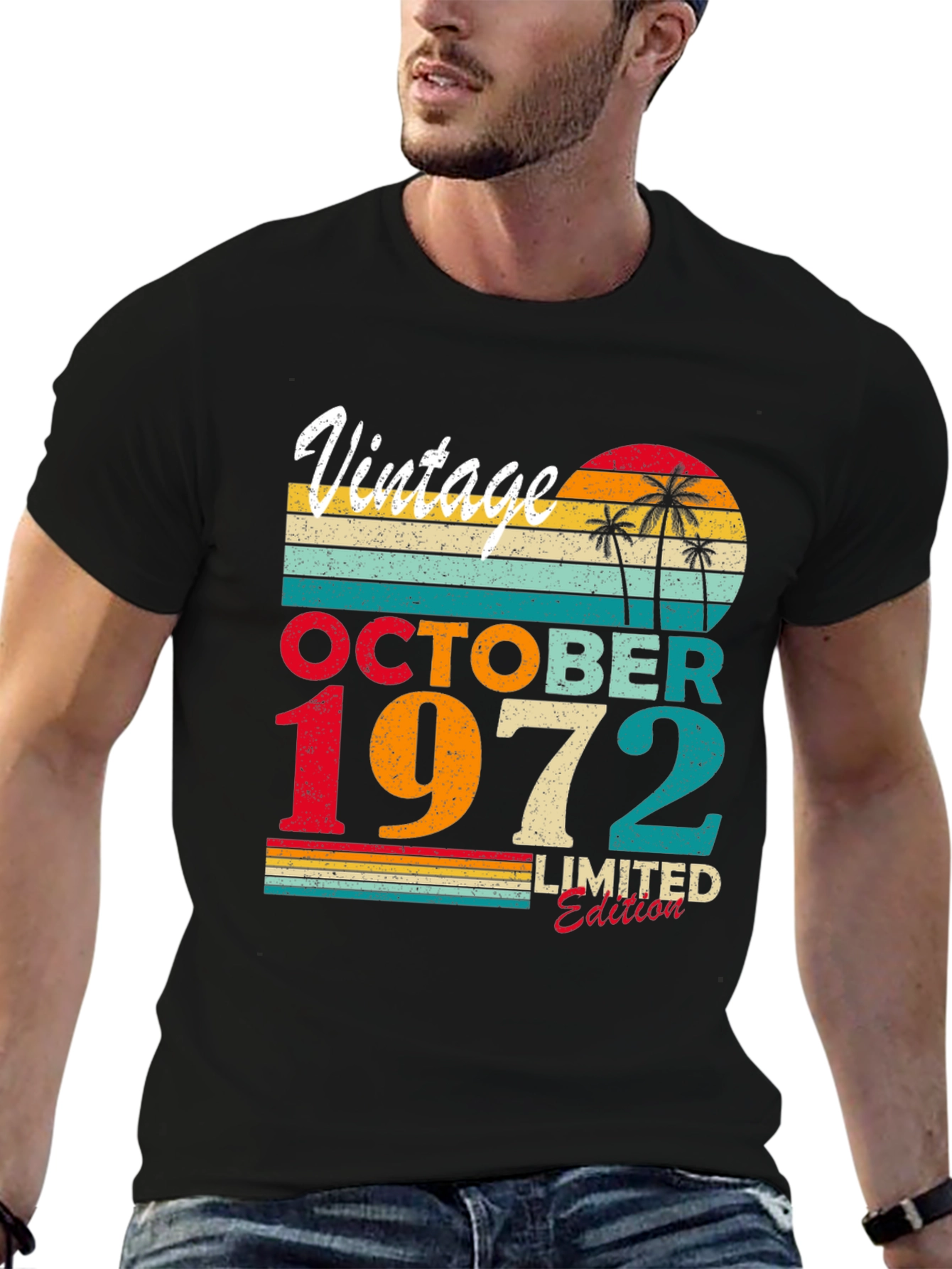 Black Vintage October 1972 Limited Edition T-Shirt view 6