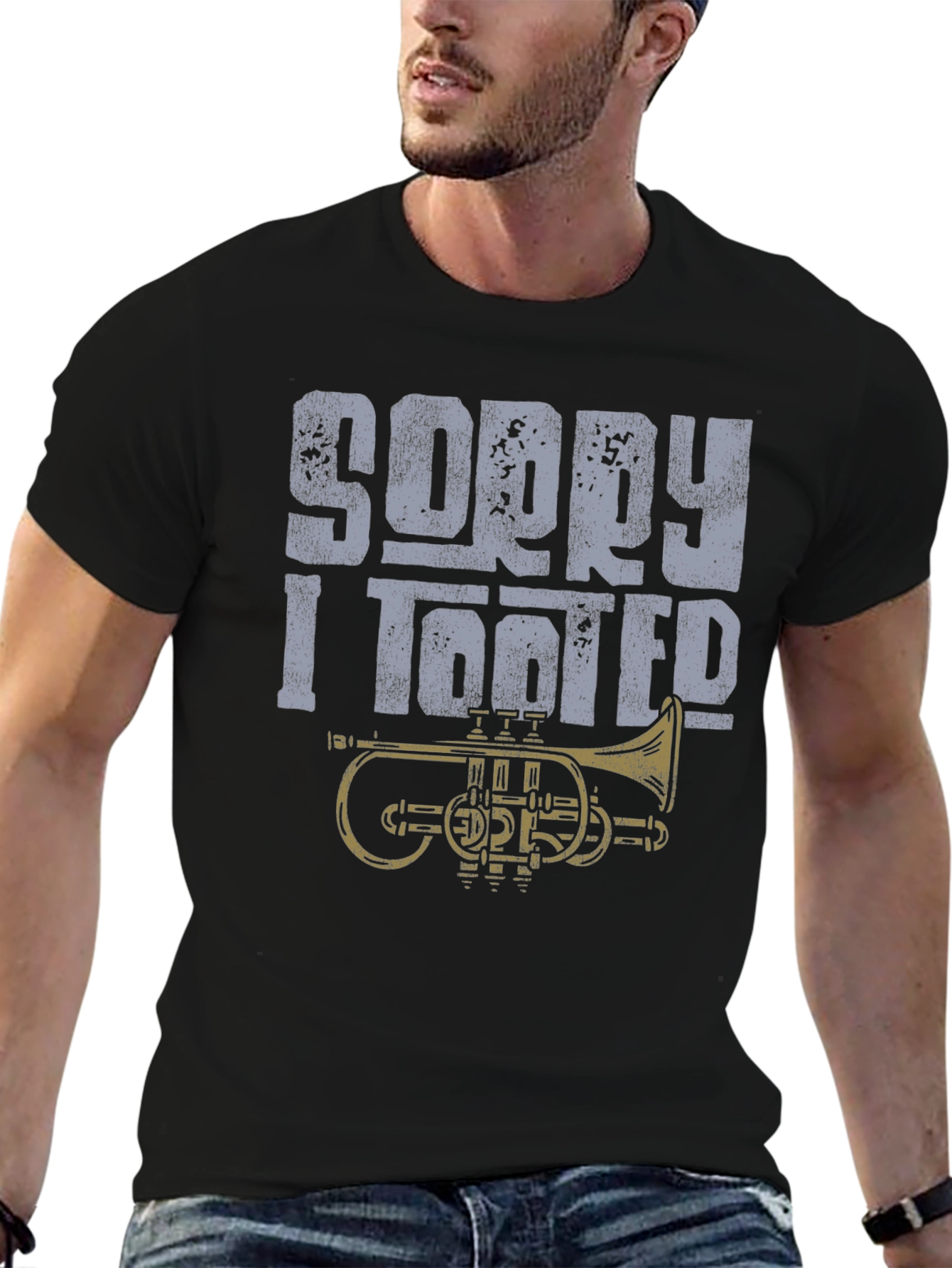 Black Sorry I Tooted T-Shirt - Funny Trumpet Design view 6