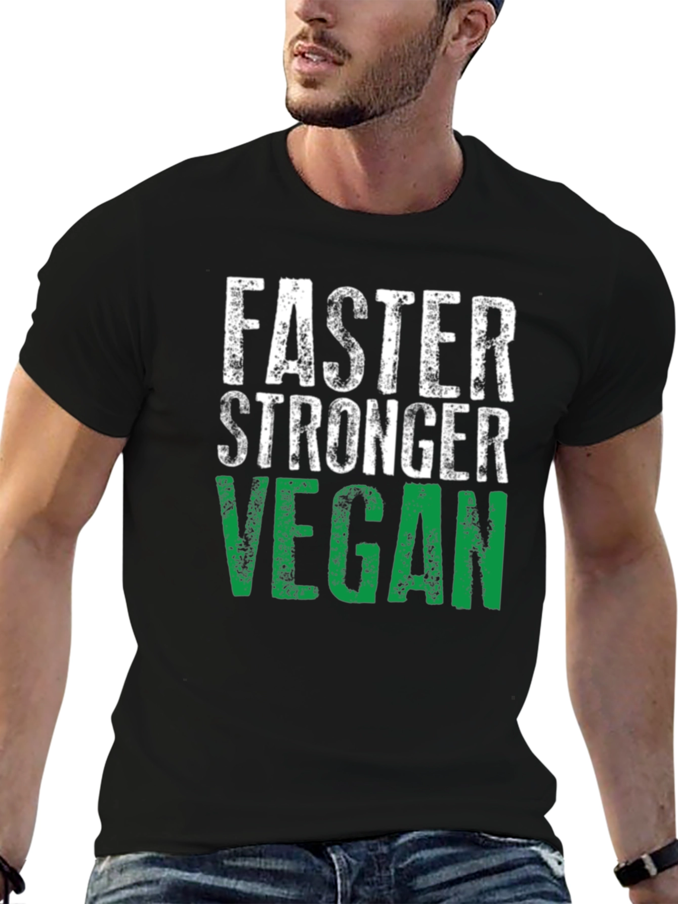 Black Faster Stronger Vegan T-Shirt - Athletic Fit view 6