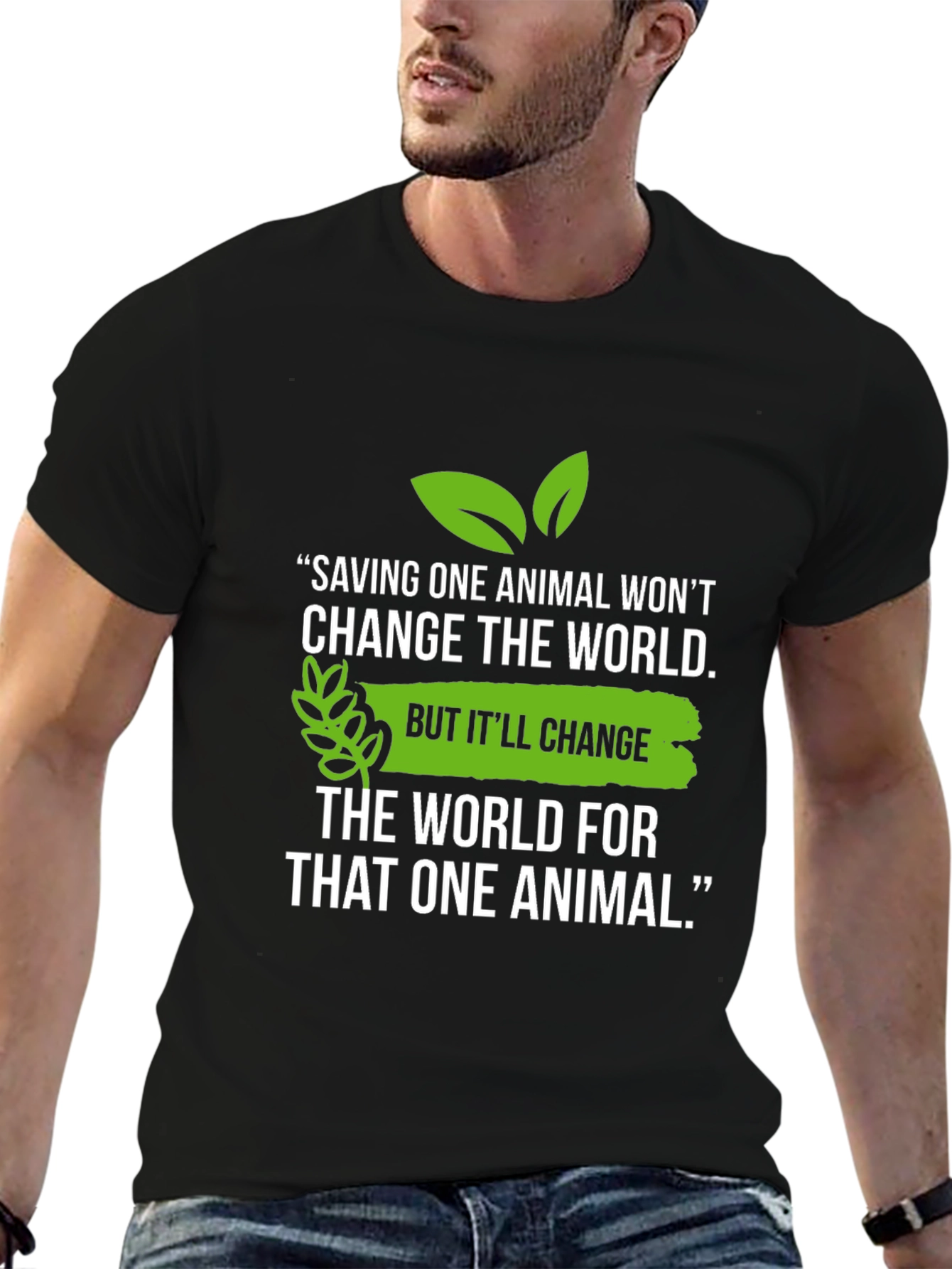 Black Vegan Animal Lover T-Shirt - Save One Animal view 6
