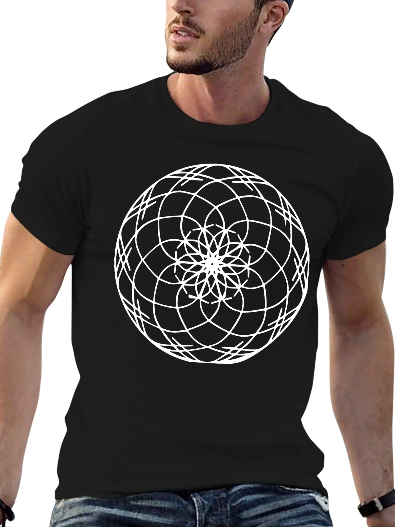 Black Geometric Orb Graphic Tee - Black Cotton Blend view 6