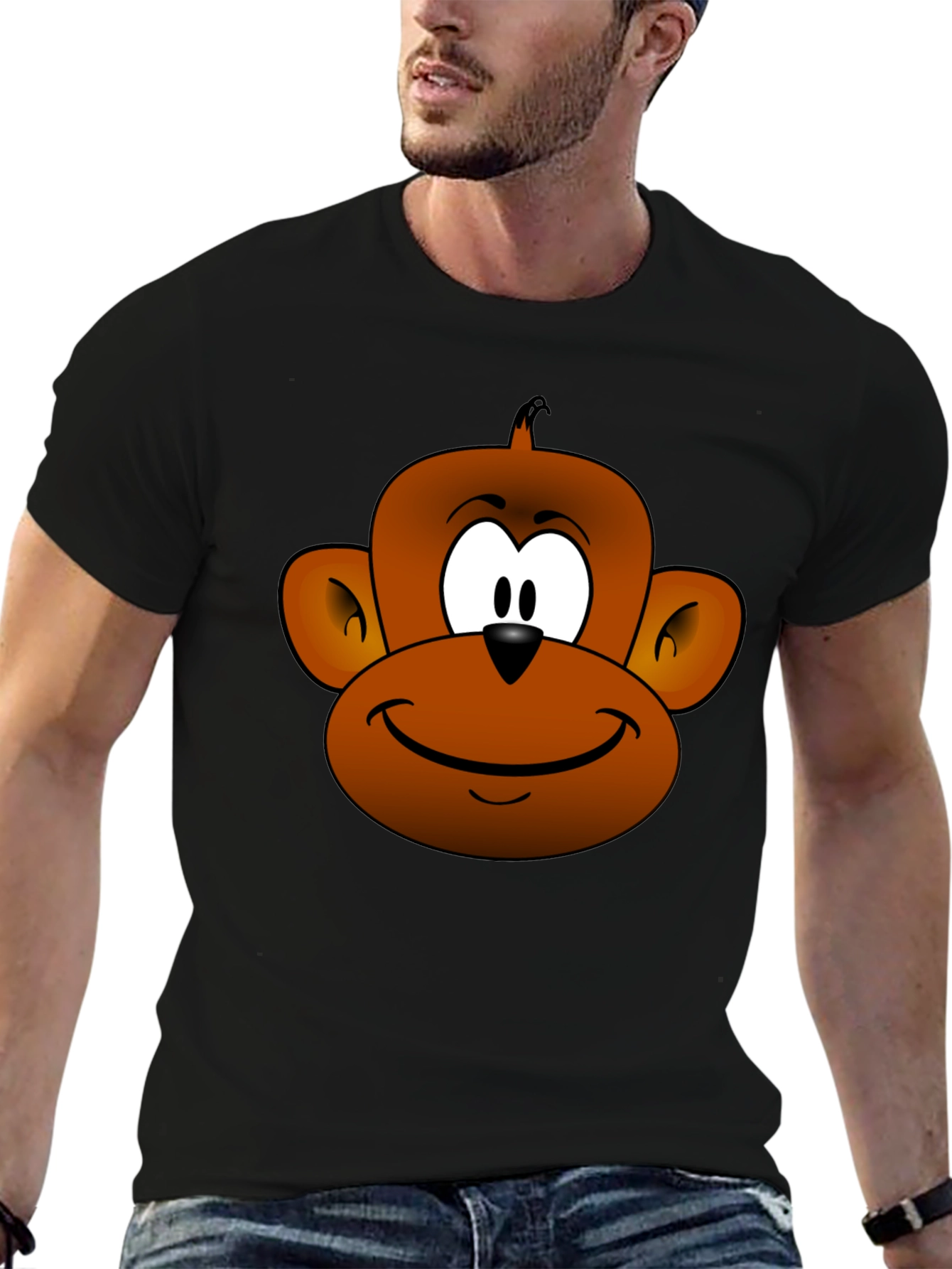Black Cartoon Monkey Face T-Shirt view 6