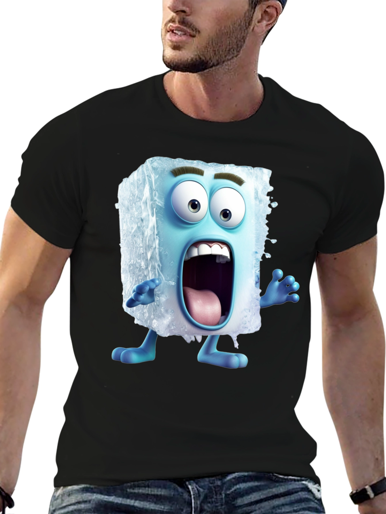 Black Cartoon Ice Cube Graphic T-Shirt view 6