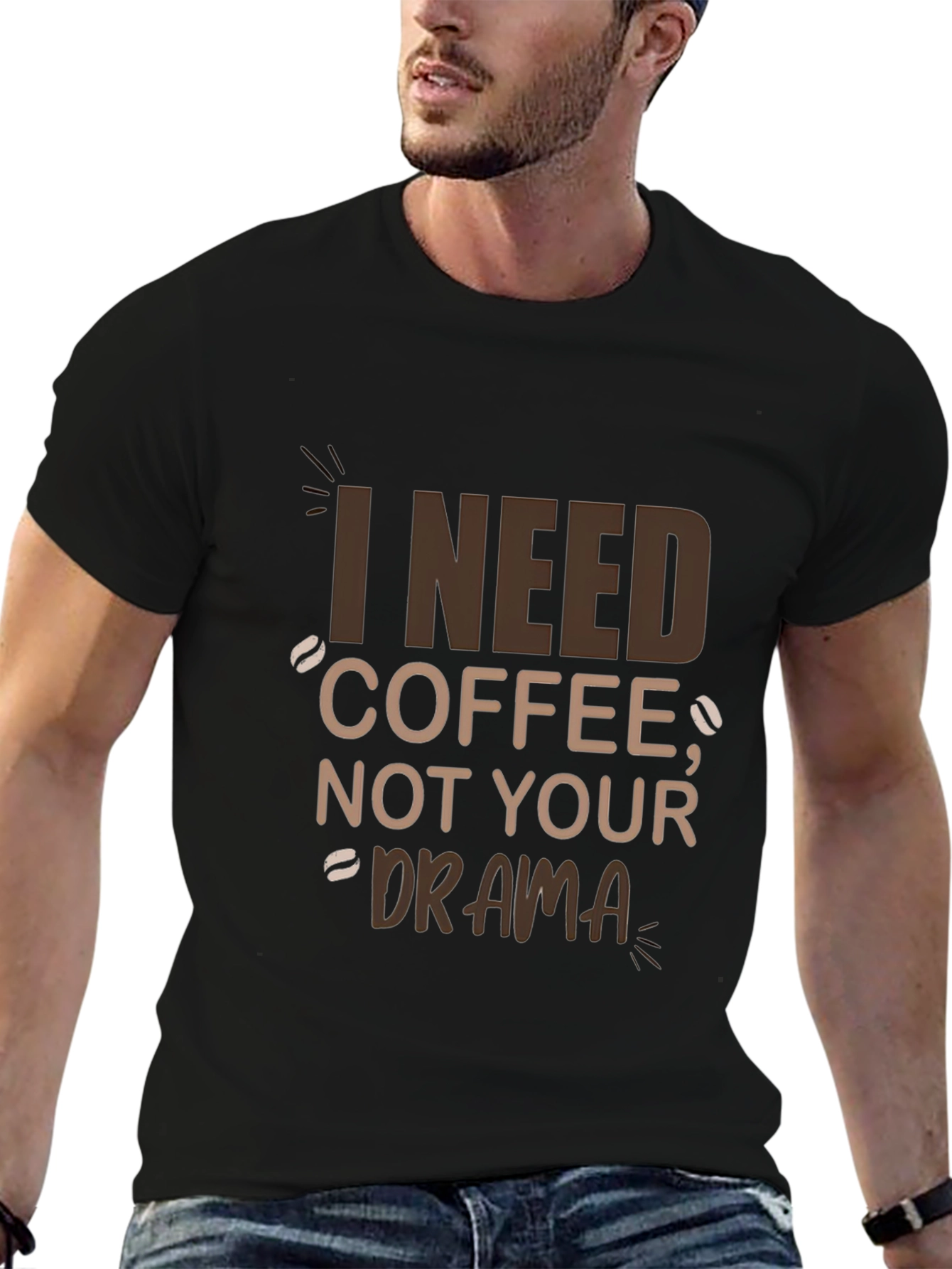 Black I Need Coffee T-Shirt - Funny Graphic Tee view 6