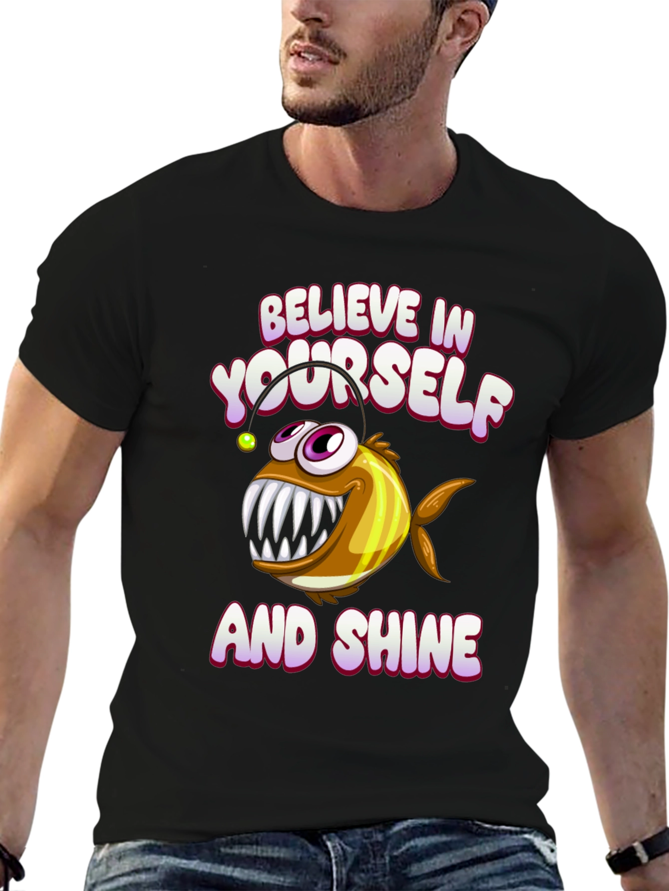 Black Believe in Yourself Angler Fish Graphic Tee view 6