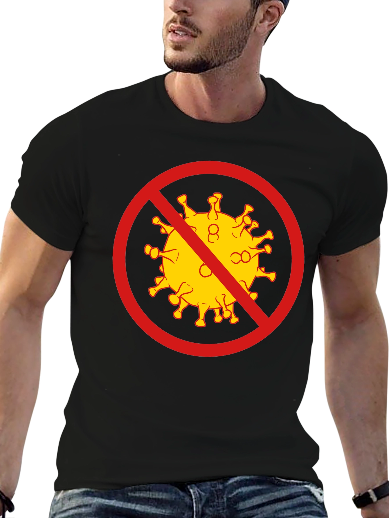 Black Anti-Coronavirus Graphic Tee - Black Cotton T-Shirt view 6