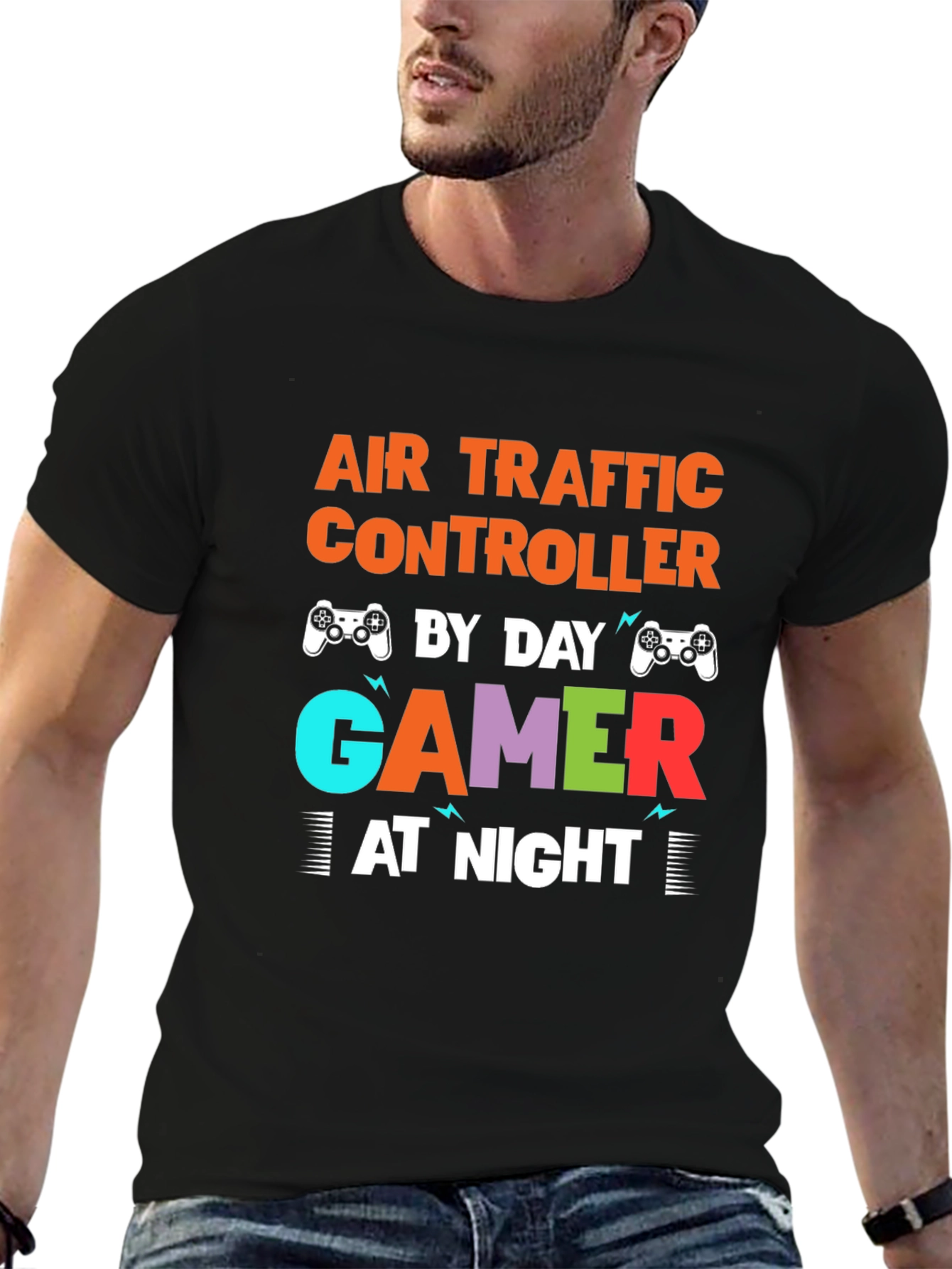 Black Air Traffic Controller Gamer T-Shirt - Funny Novelty Tee view 6