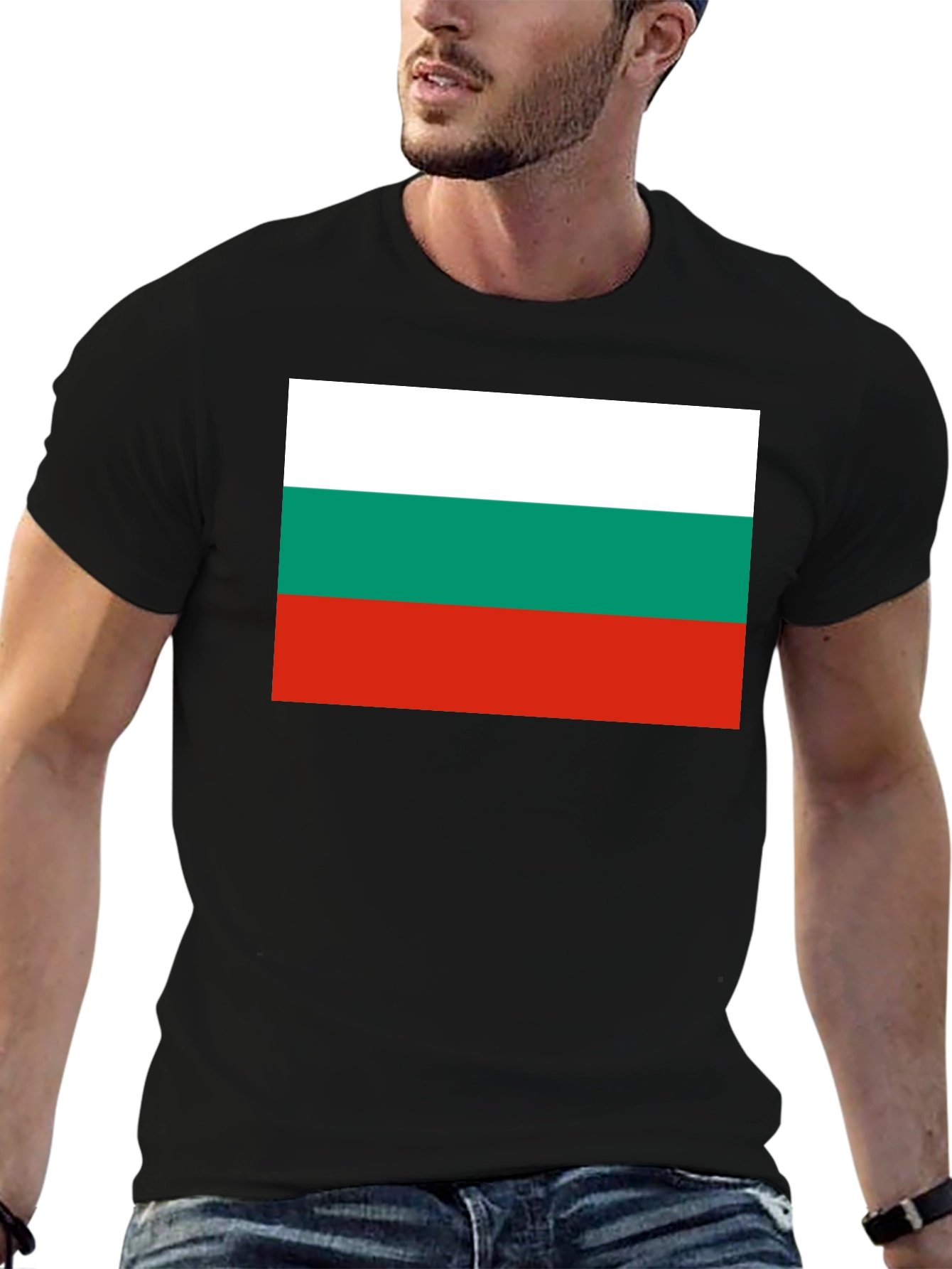 Black Bulgaria Flag Graphic T-Shirt - Black Crew Neck Tee view 6