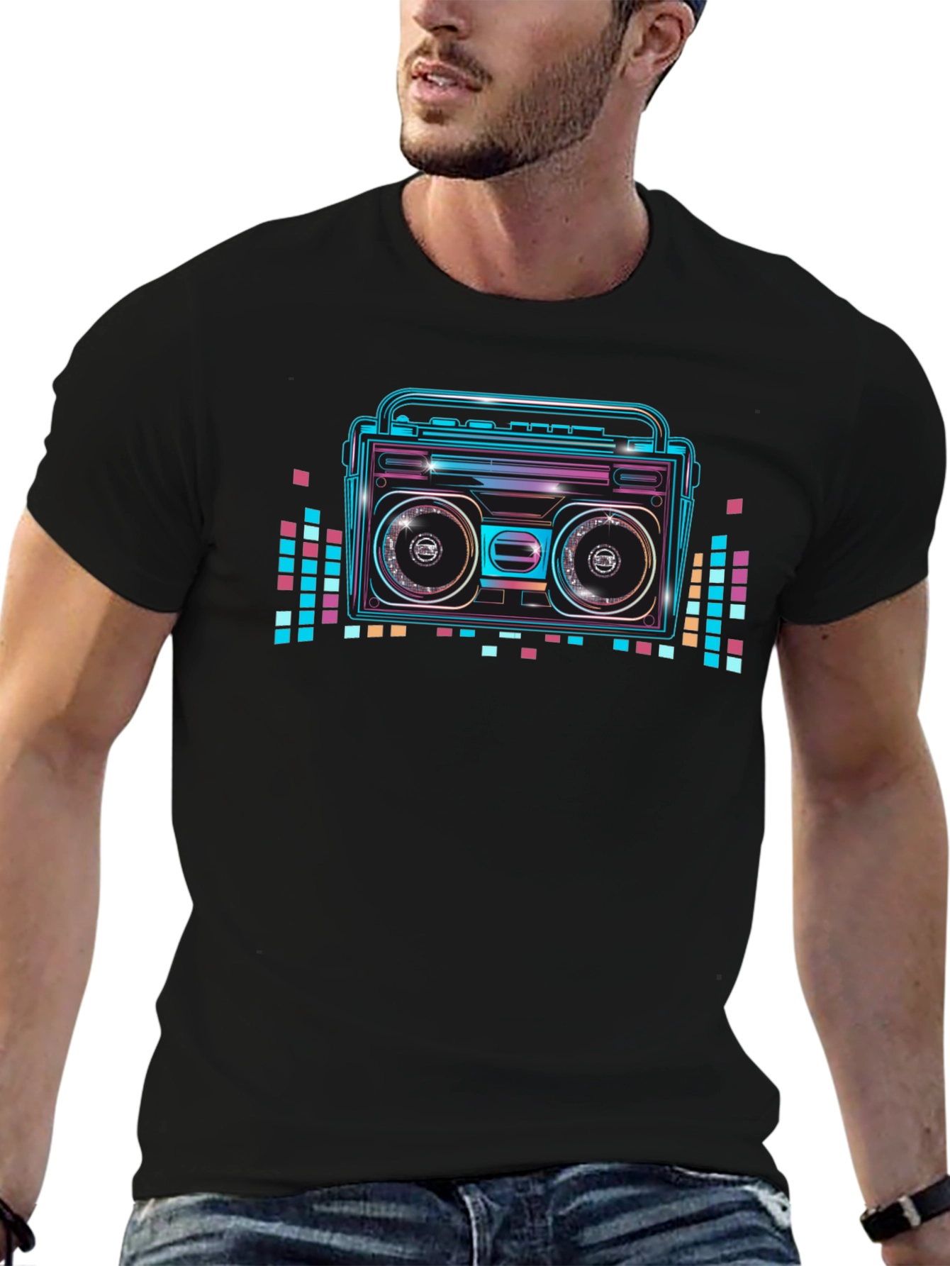 Black Retro Boombox Graphic T-Shirt - Vintage 80s Style view 6