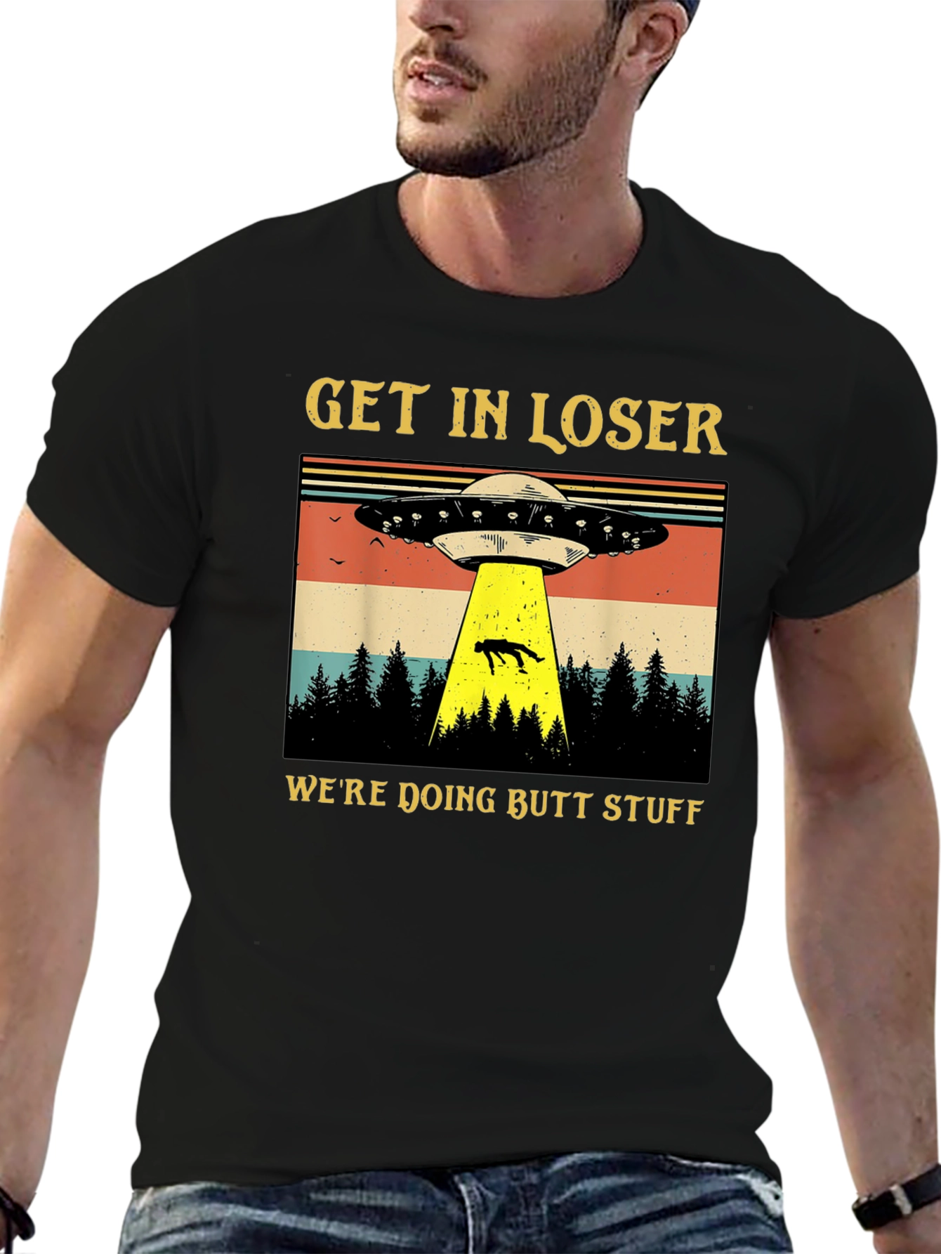 Black Get In Loser UFO T-Shirt view 6
