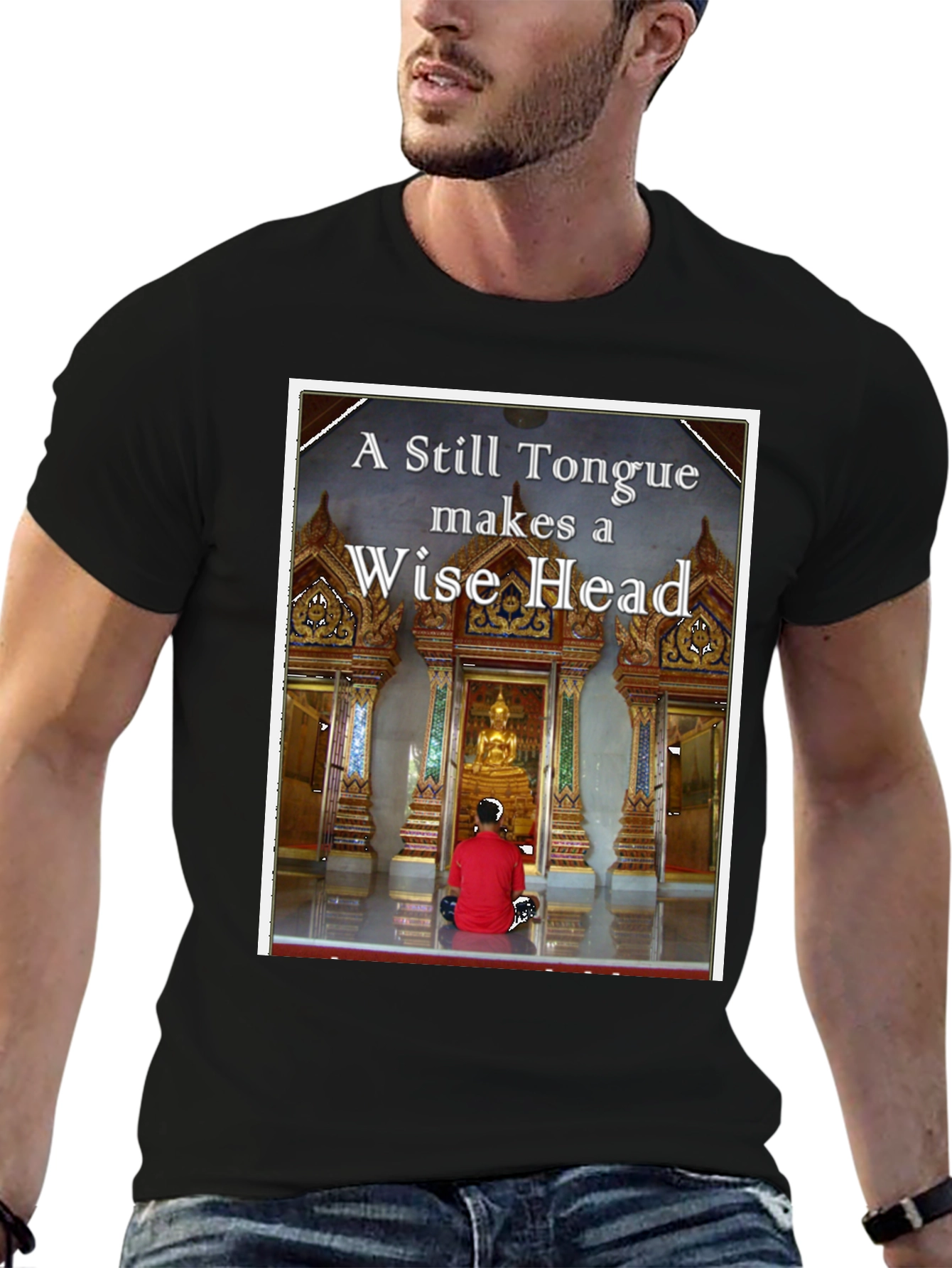 Black Wise Head T-Shirt - Buddha Inspired view 6