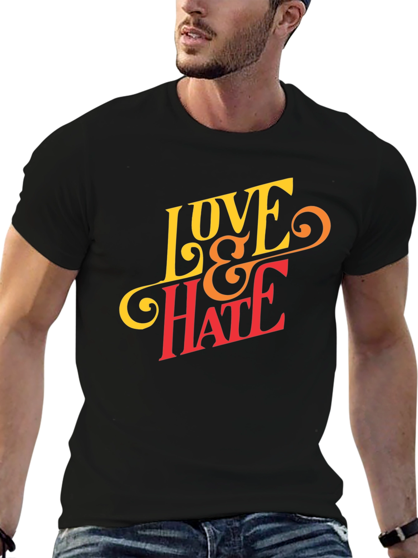 Black Love & Hate Graphic Tee - Casual Black T-Shirt view 6