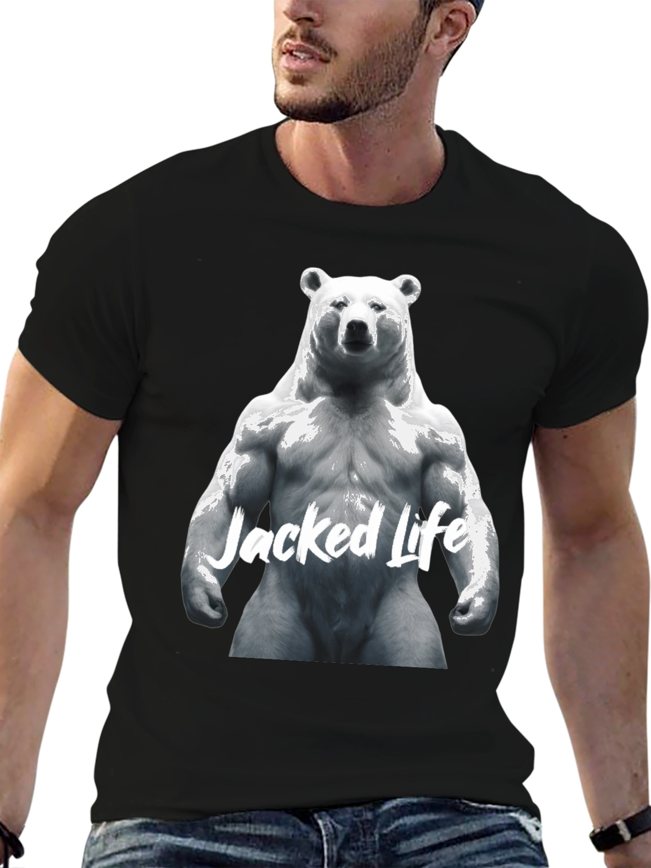 Black Jacked Life Bear Graphic Tee - Black view 6
