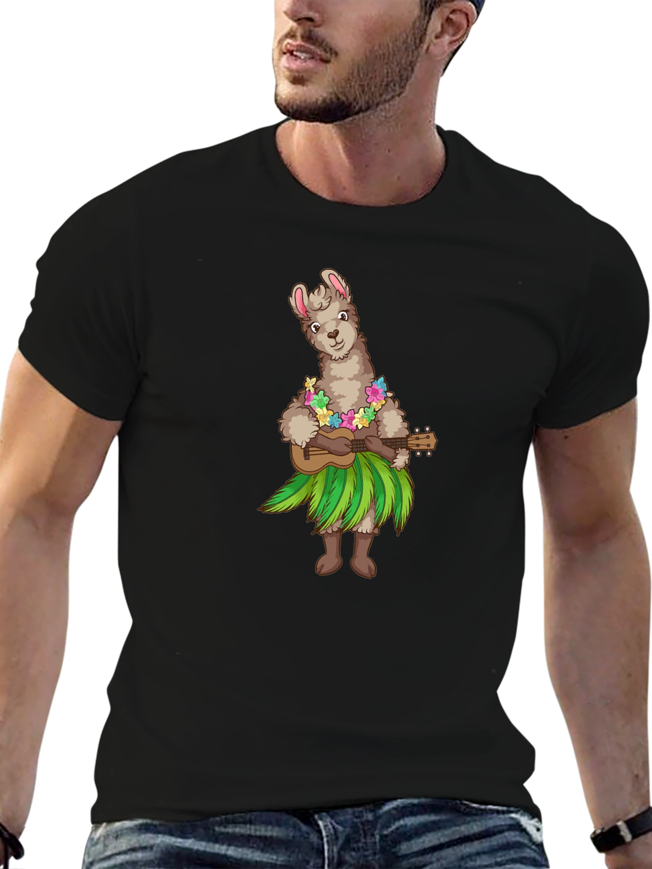 Black Llama Hula Ukulele T-Shirt view 6