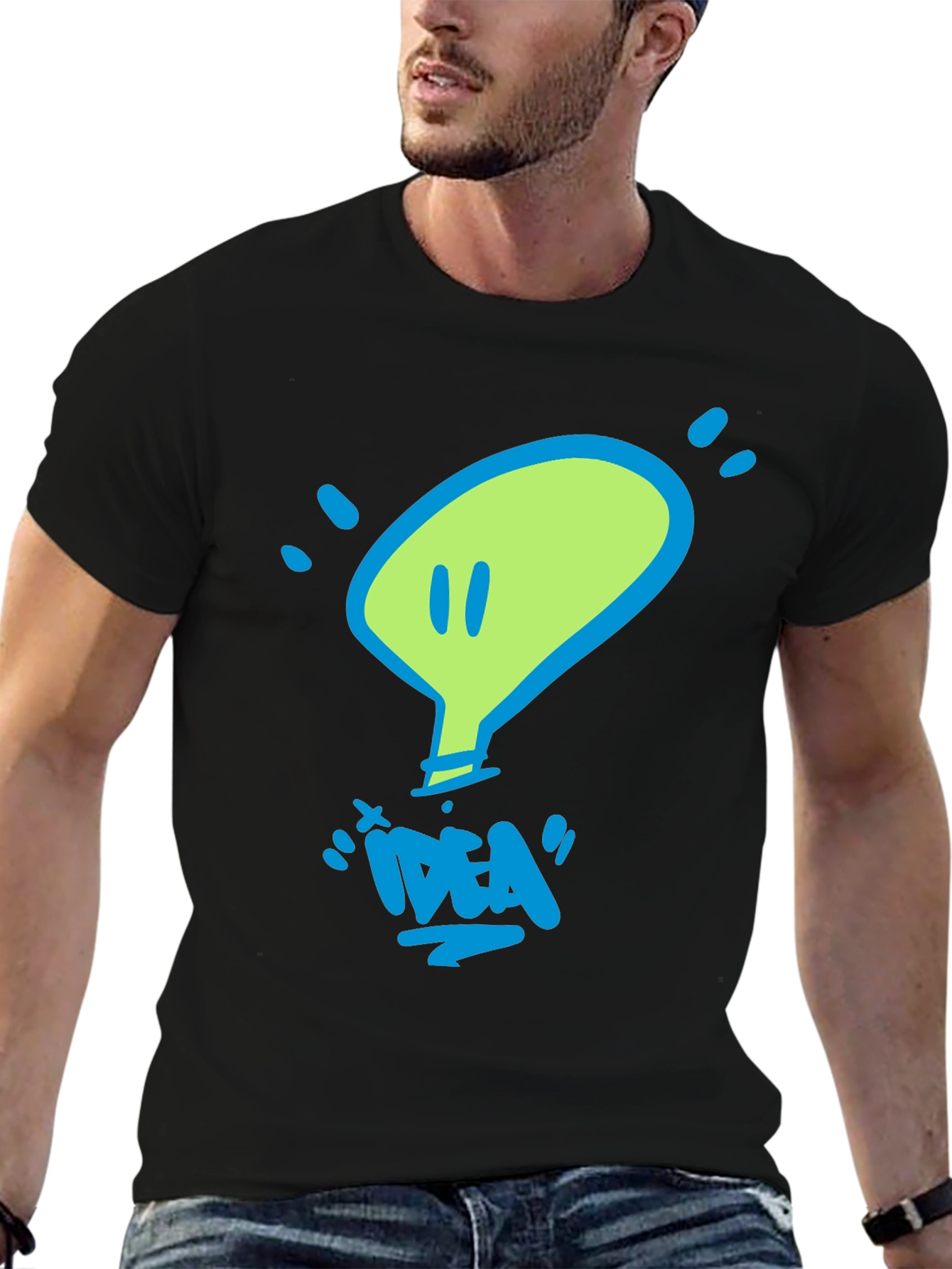 Black Idea Lightbulb Graphic T-Shirt - Unisex Crew Neck view 6