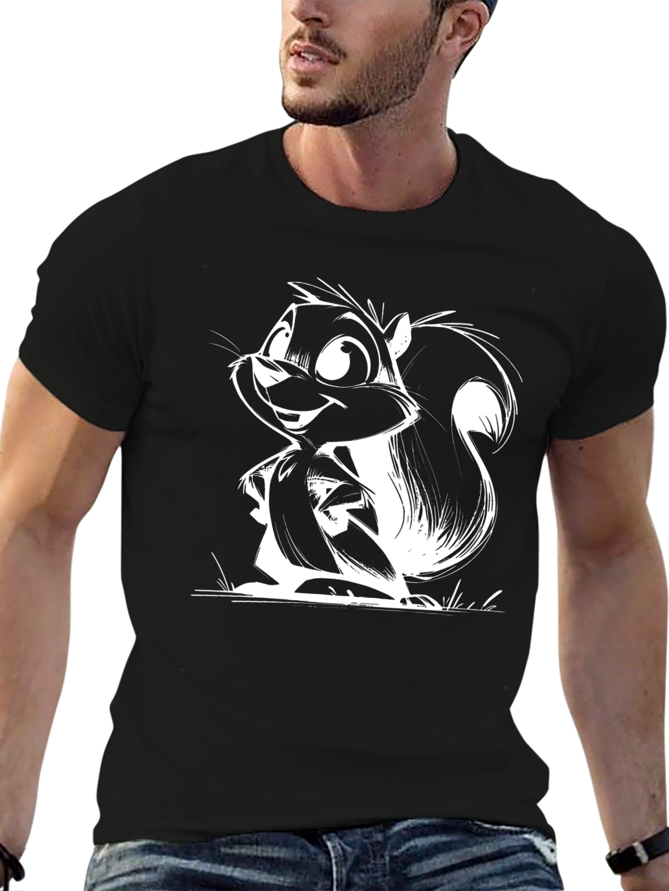 Black Squirrel Cartoon Graphic Black T-Shirt view 6