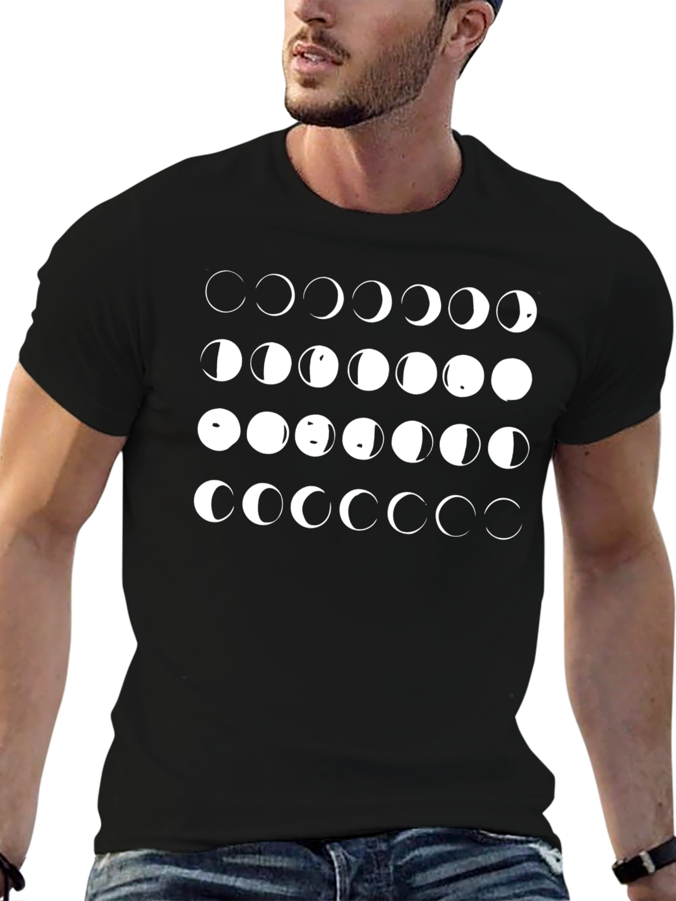 Black Lunar Phase Graphic Tee - Black Cotton view 6