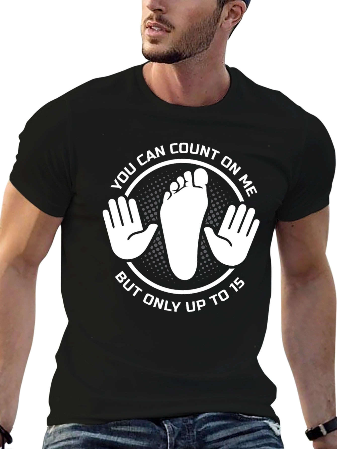 Black Funny Counting Hands and Foot Black T-Shirt view 6