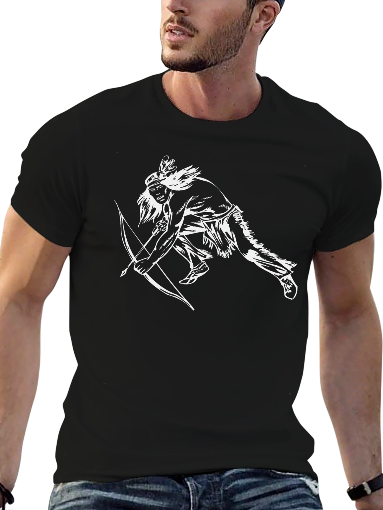 Black Native American Archer Graphic T-Shirt - Black view 6