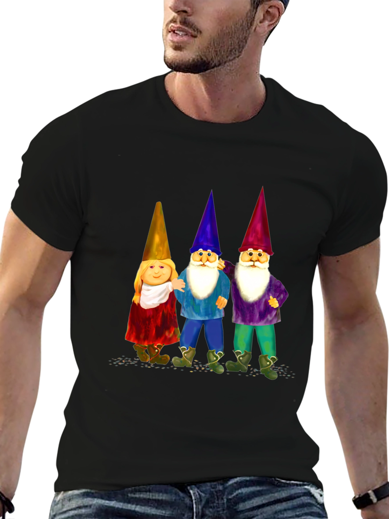 Black Gnome Trio T-Shirt, Black Cotton Blend view 6