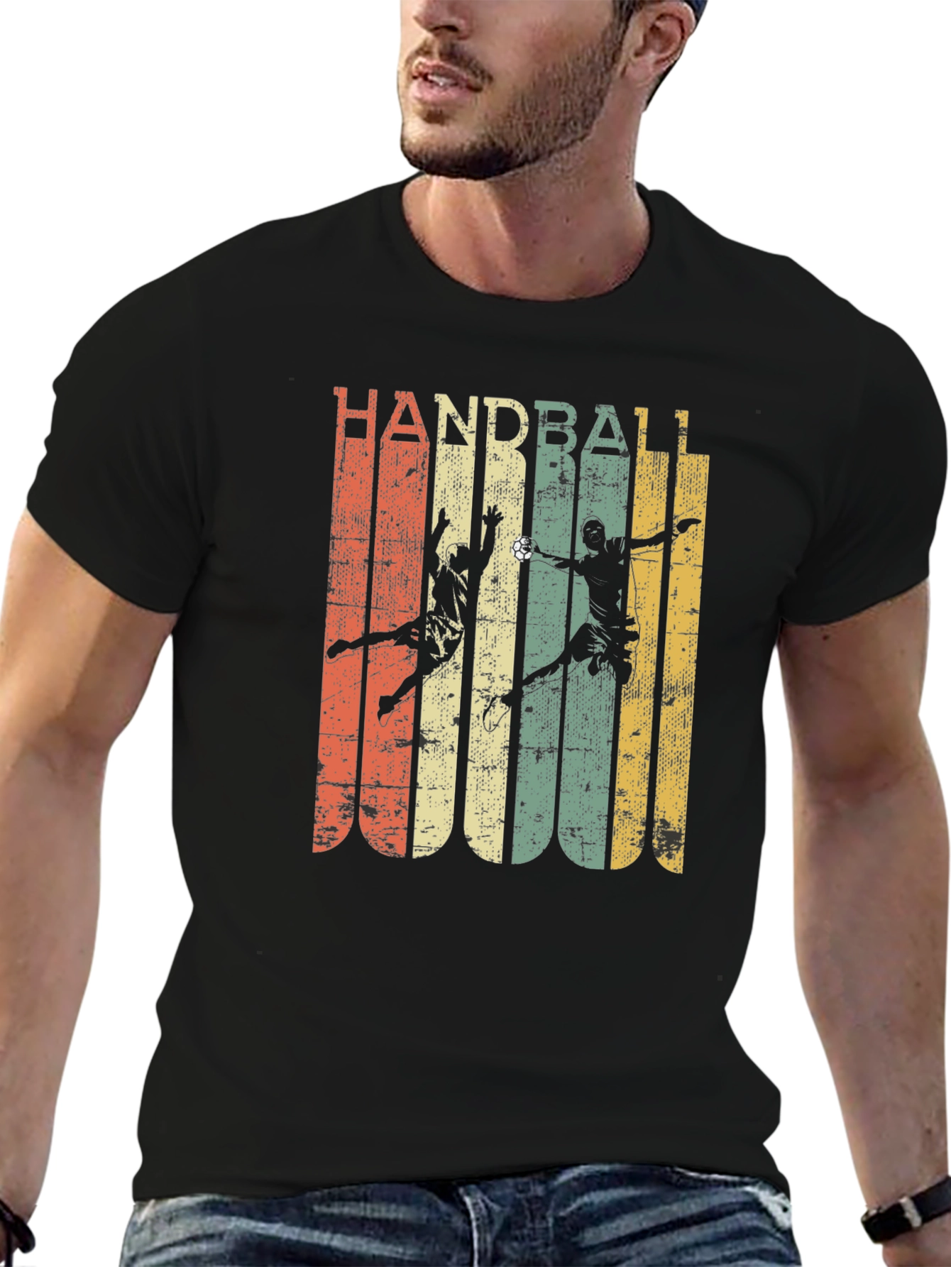 Black Vintage Handball Graphic Tee - Retro Sport T-Shirt view 6