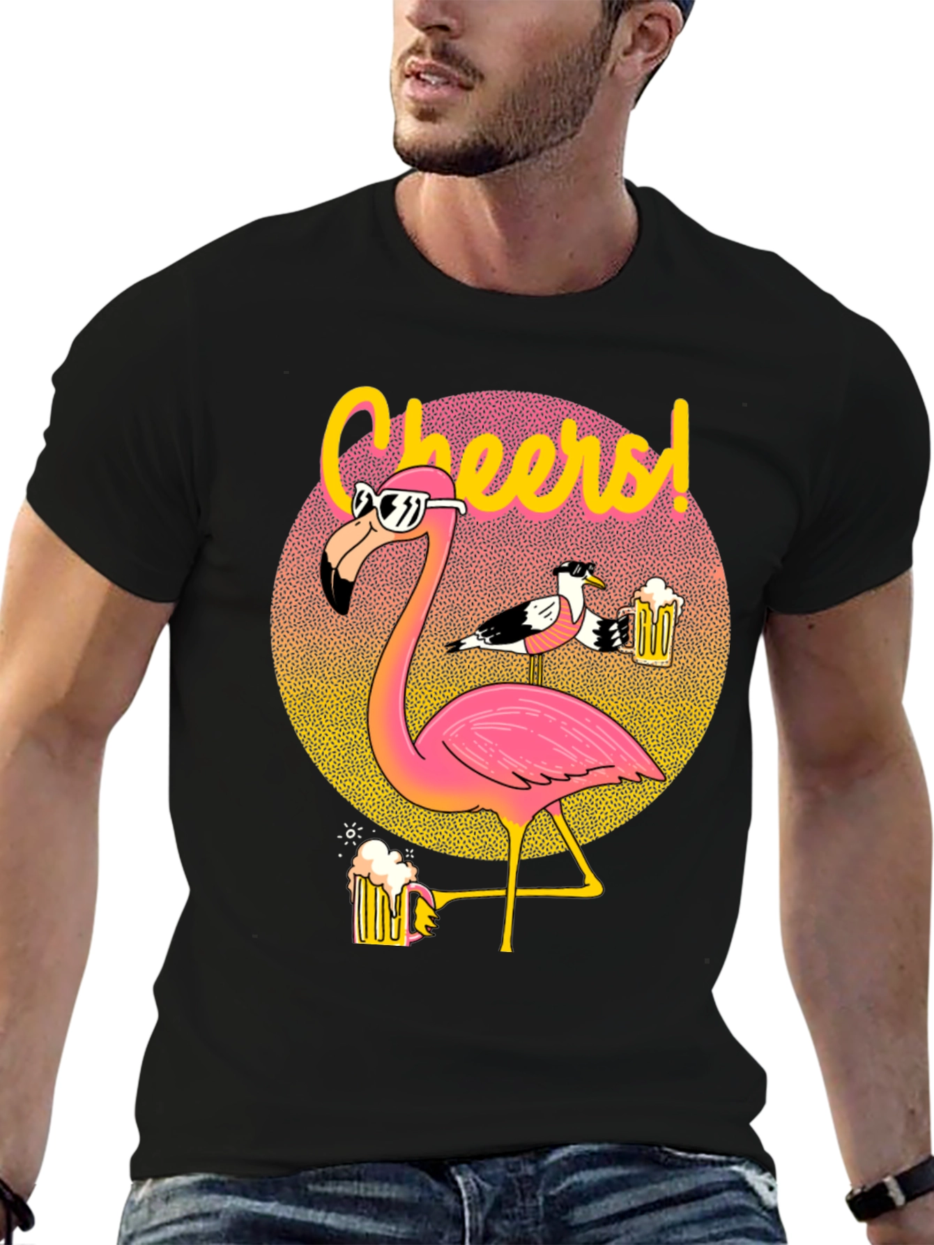 Black Cheers Flamingo Graphic T-Shirt view 6
