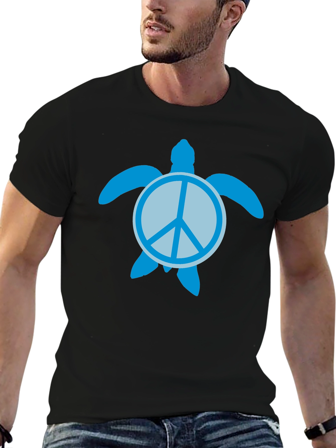 Black Peace Turtle Black Graphic T-Shirt view 6