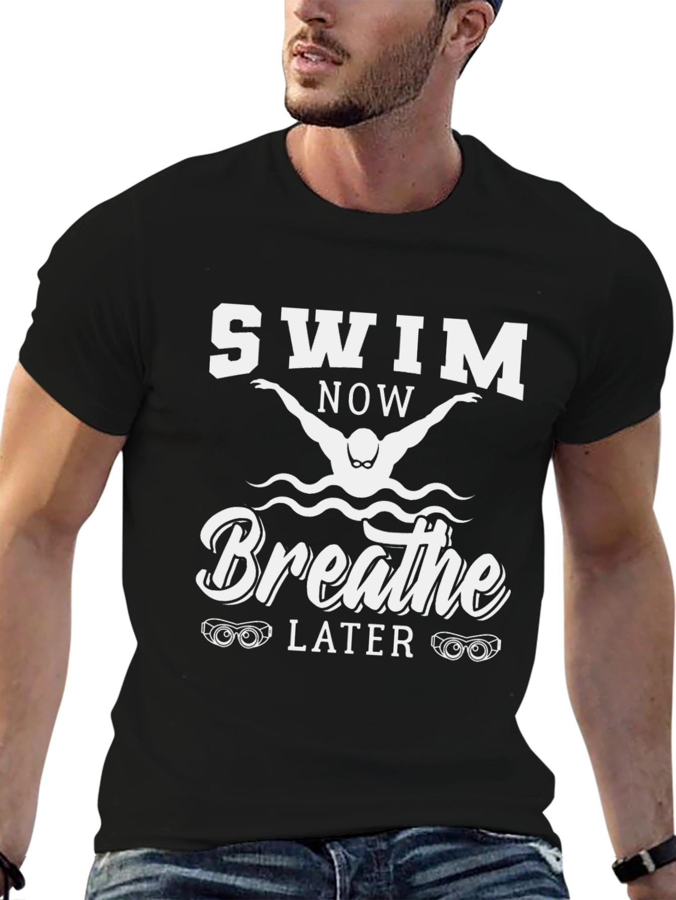 Black Swim Now Breathe Later Graphic T-Shirt view 6