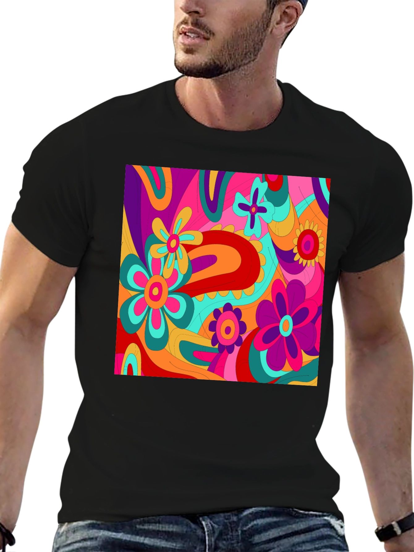 Retro Floral Print Tee - Vibrant 60s Style - 6