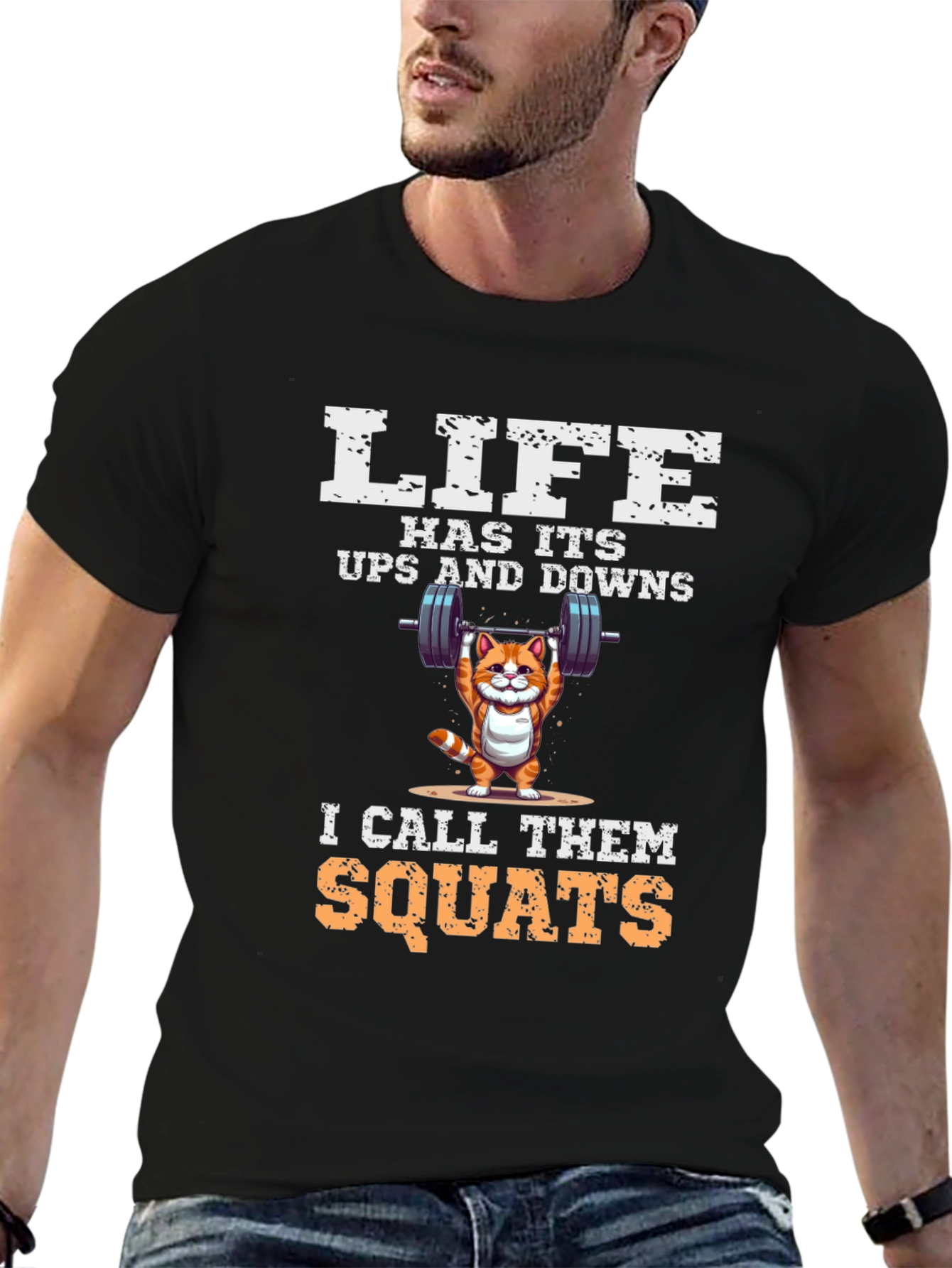 Black Life is Squats T-Shirt - Funny Workout Cat Design view 6