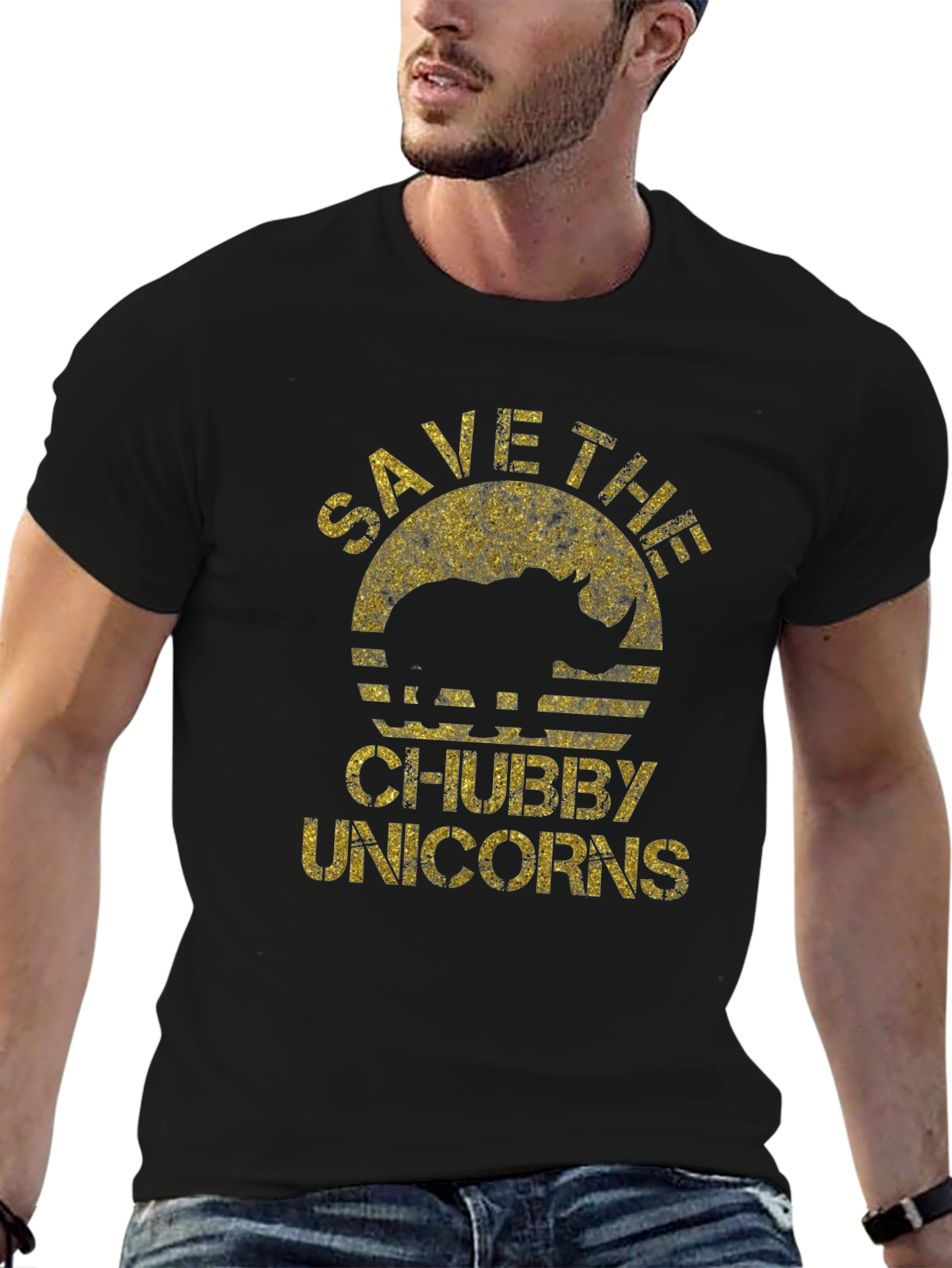 Black Save the Chubby Unicorns Black T-Shirt view 6