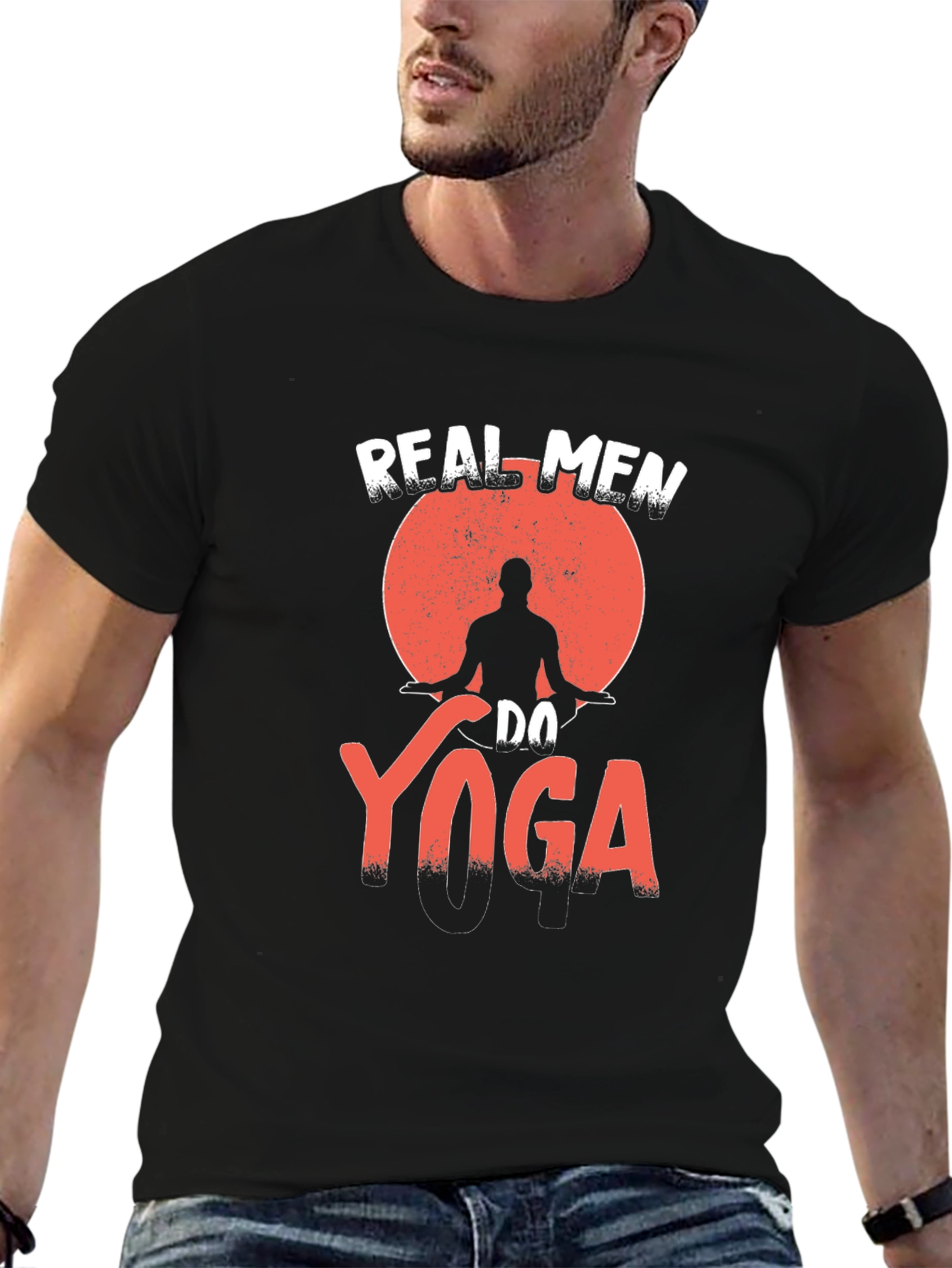 Black Real Men Do Yoga Black Graphic T-Shirt view 6