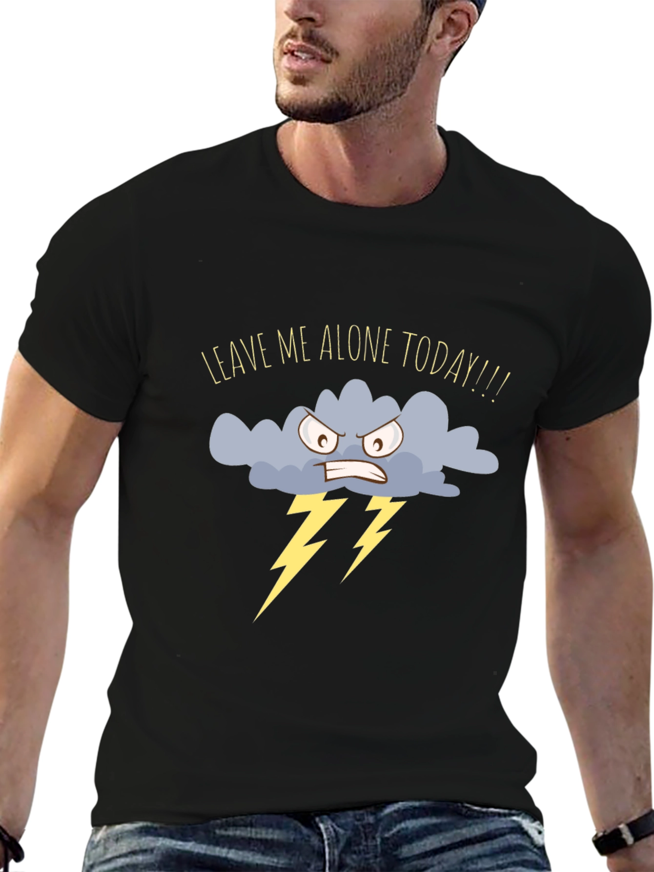 Black Leave Me Alone Today T-Shirt - Angry Cloud Graphic Tee view 6