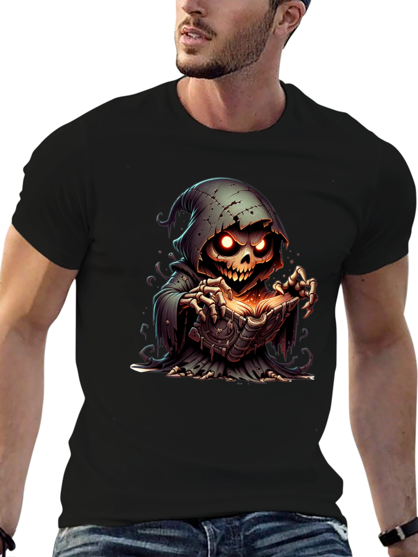 Black Grim Reaper Graphic Tee - Spooky Book Design view 6