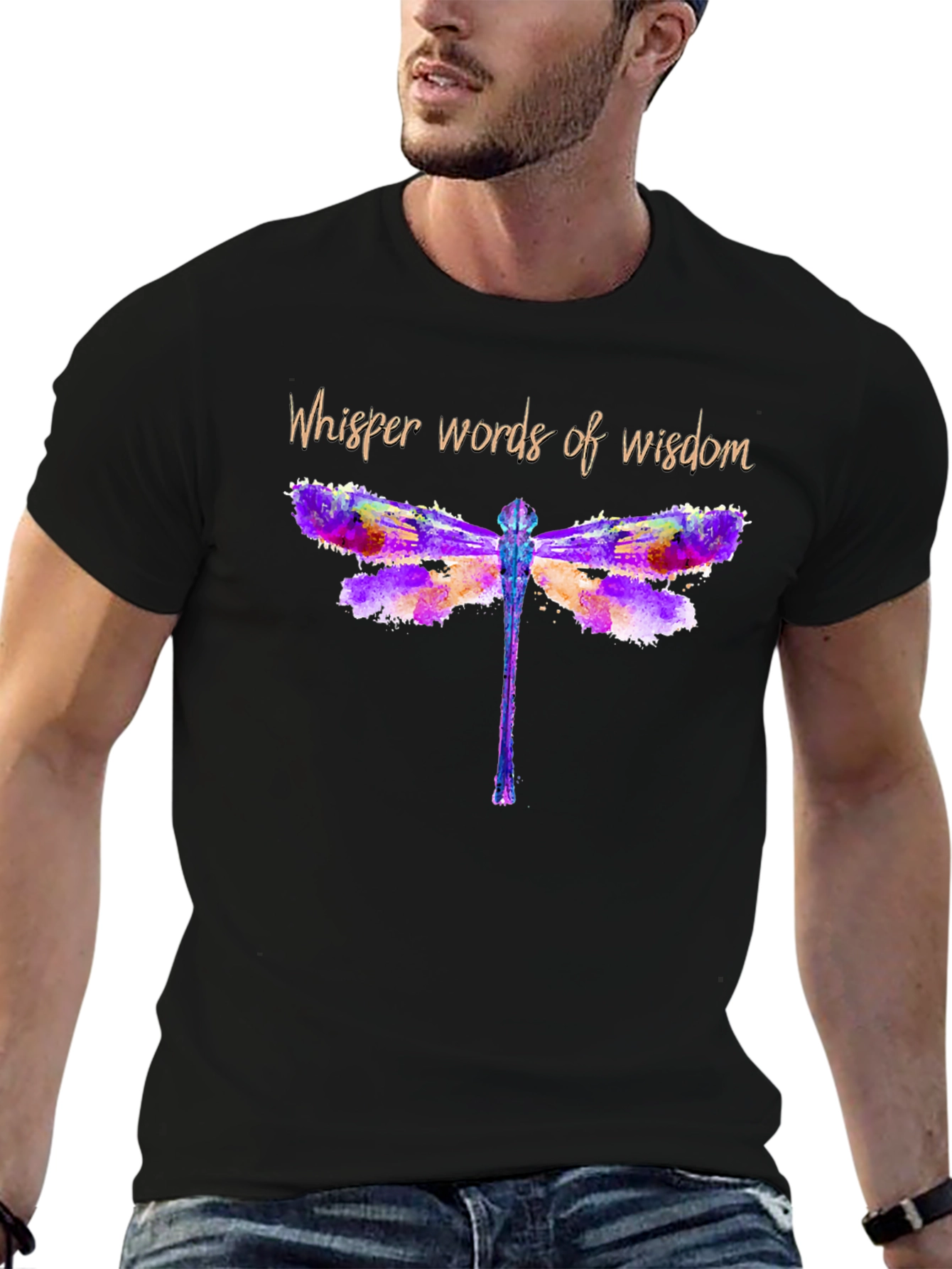 Black Watercolor Dragonfly Graphic T-Shirt - Whisper Words of Wisdom view 6