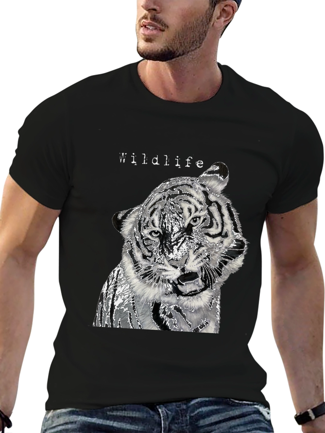 Black Wildlife Tiger Graphic Black T-Shirt view 6