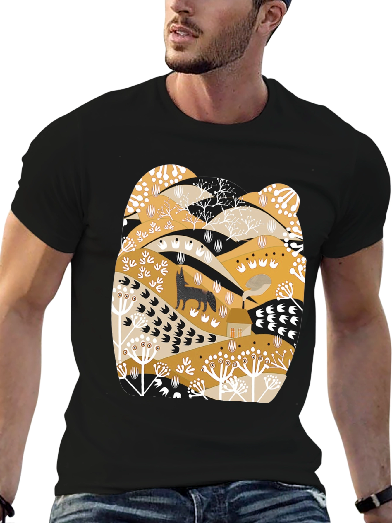 Black Wolf Landscape Graphic Tee - Black view 6