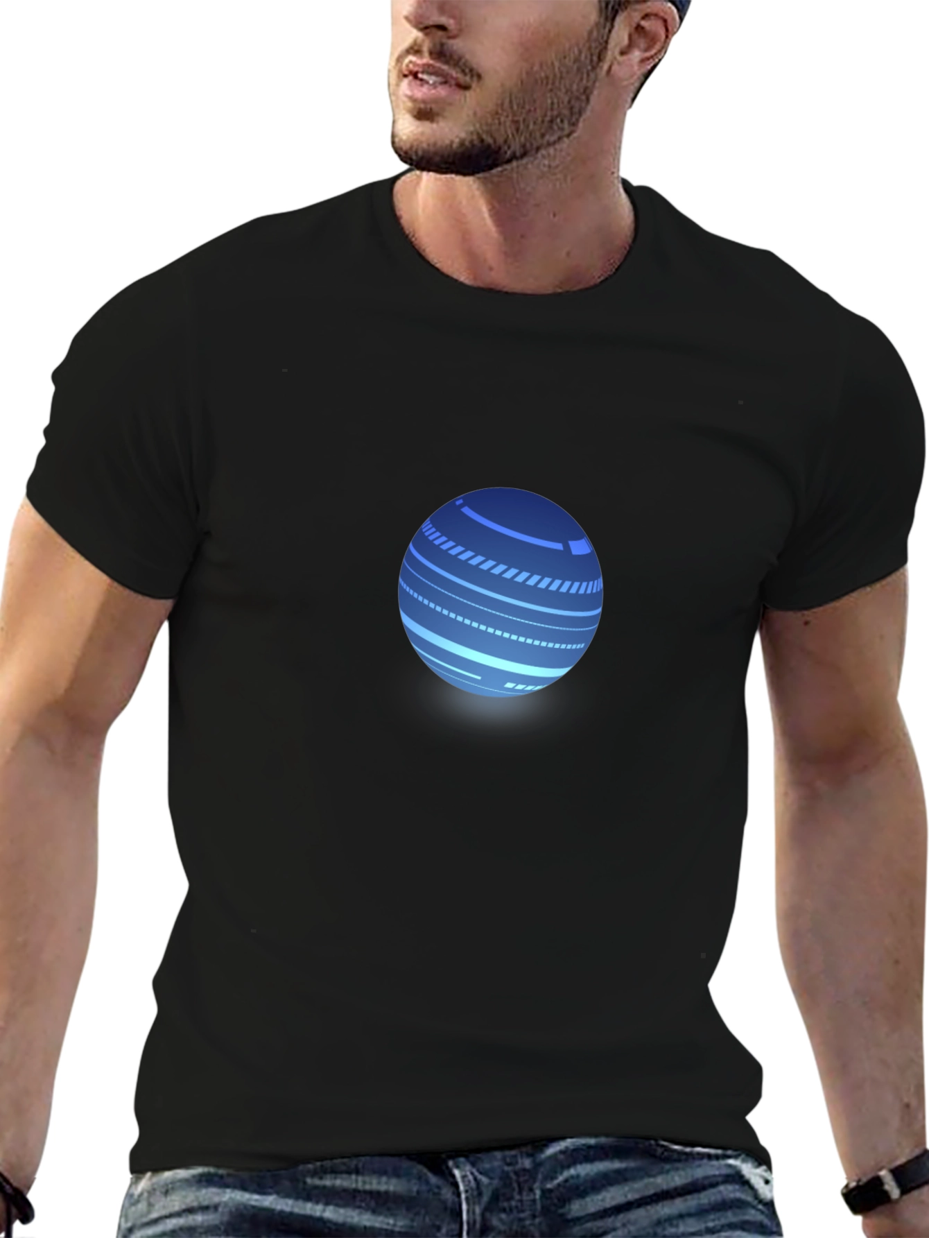 Black Men's Black T-Shirt with Tech Sphere Graphic view 6