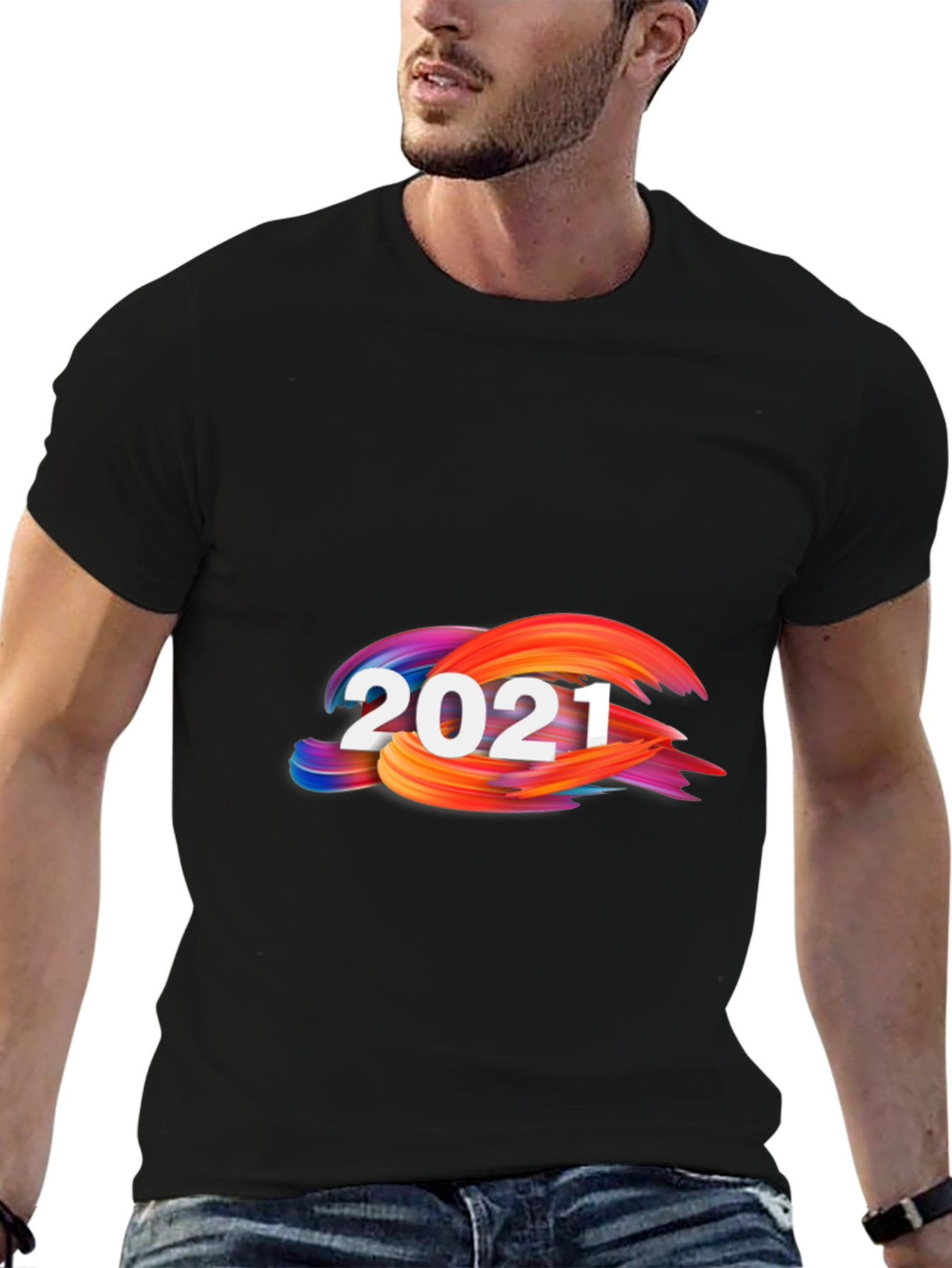 Black 2021 Abstract Graphic Print Black Tee view 6