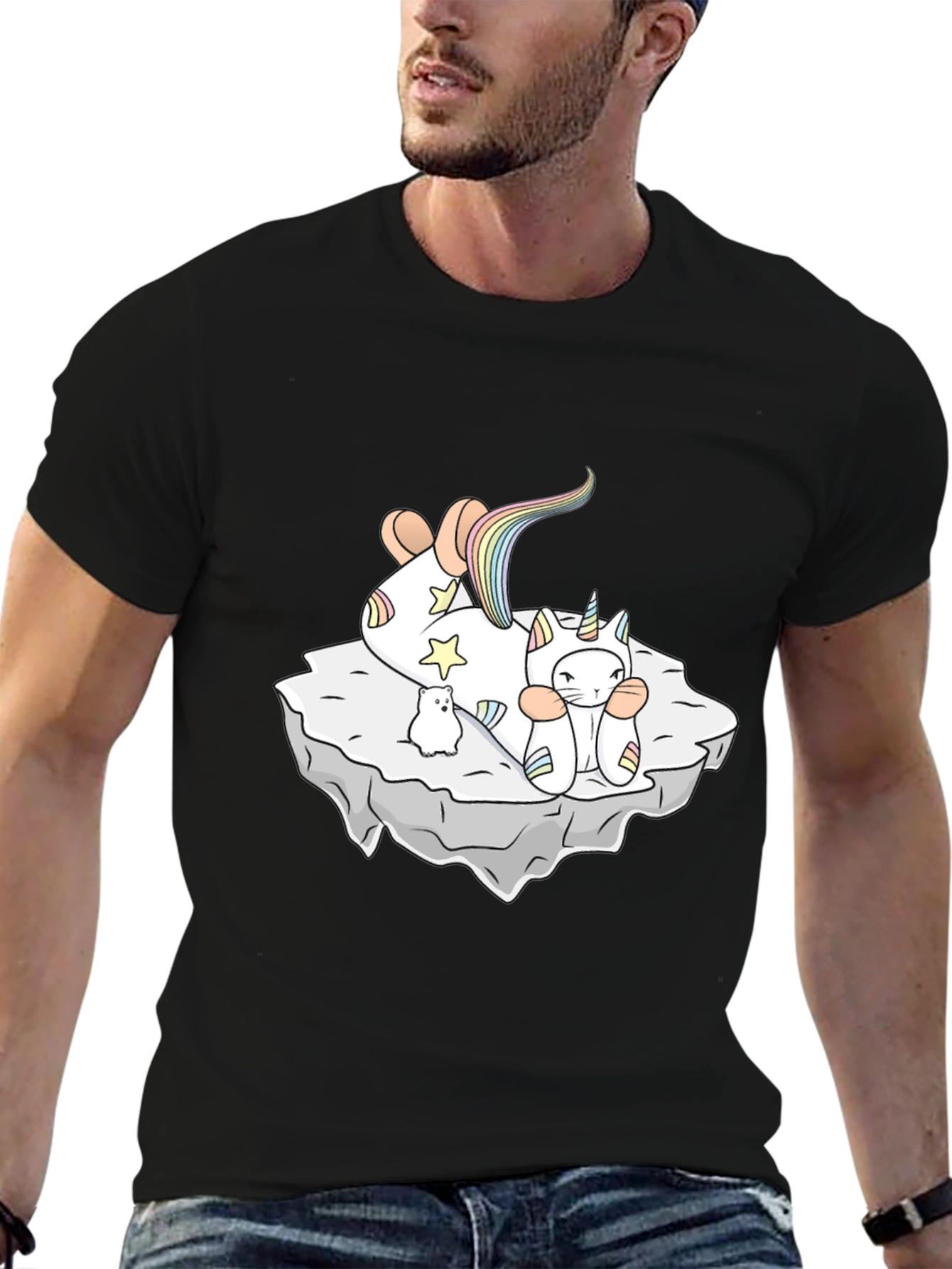 Black Unicorn Cat T-Shirt - Whimsical Comfort view 6