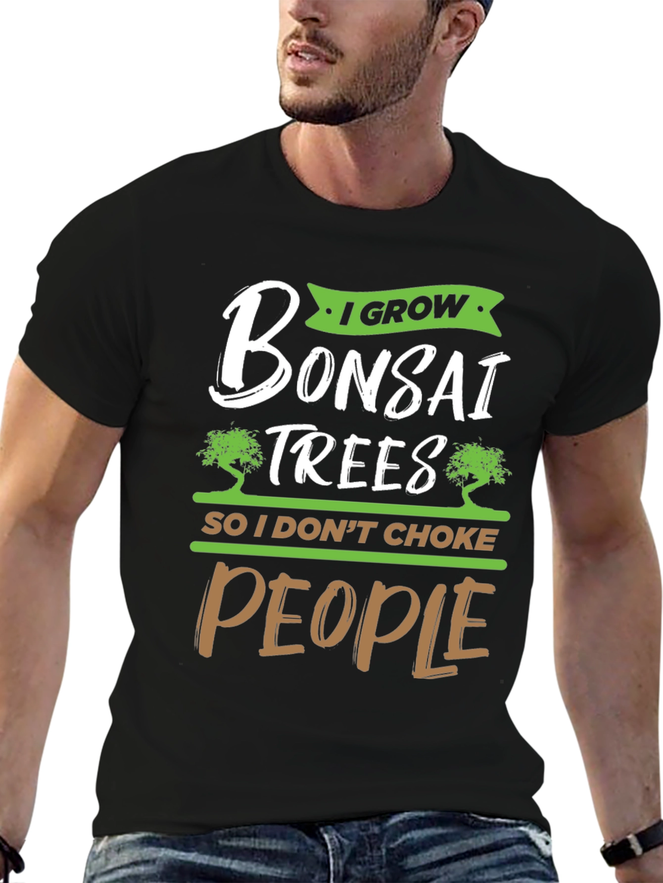 Black I Grow Bonsai Trees Funny Graphic Tee view 6