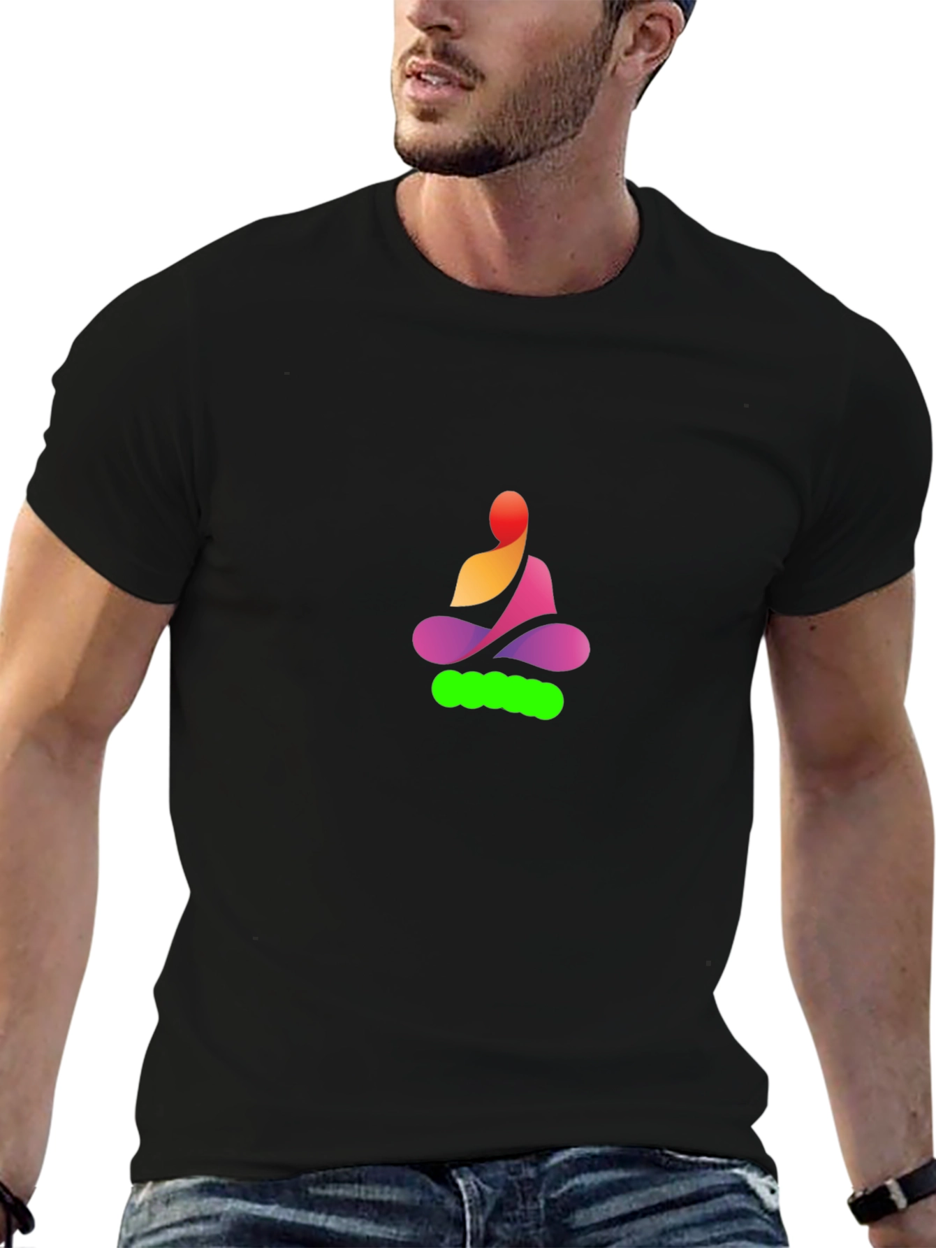 Black Meditative Figure Graphic Tee - Casual Black T-Shirt view 6