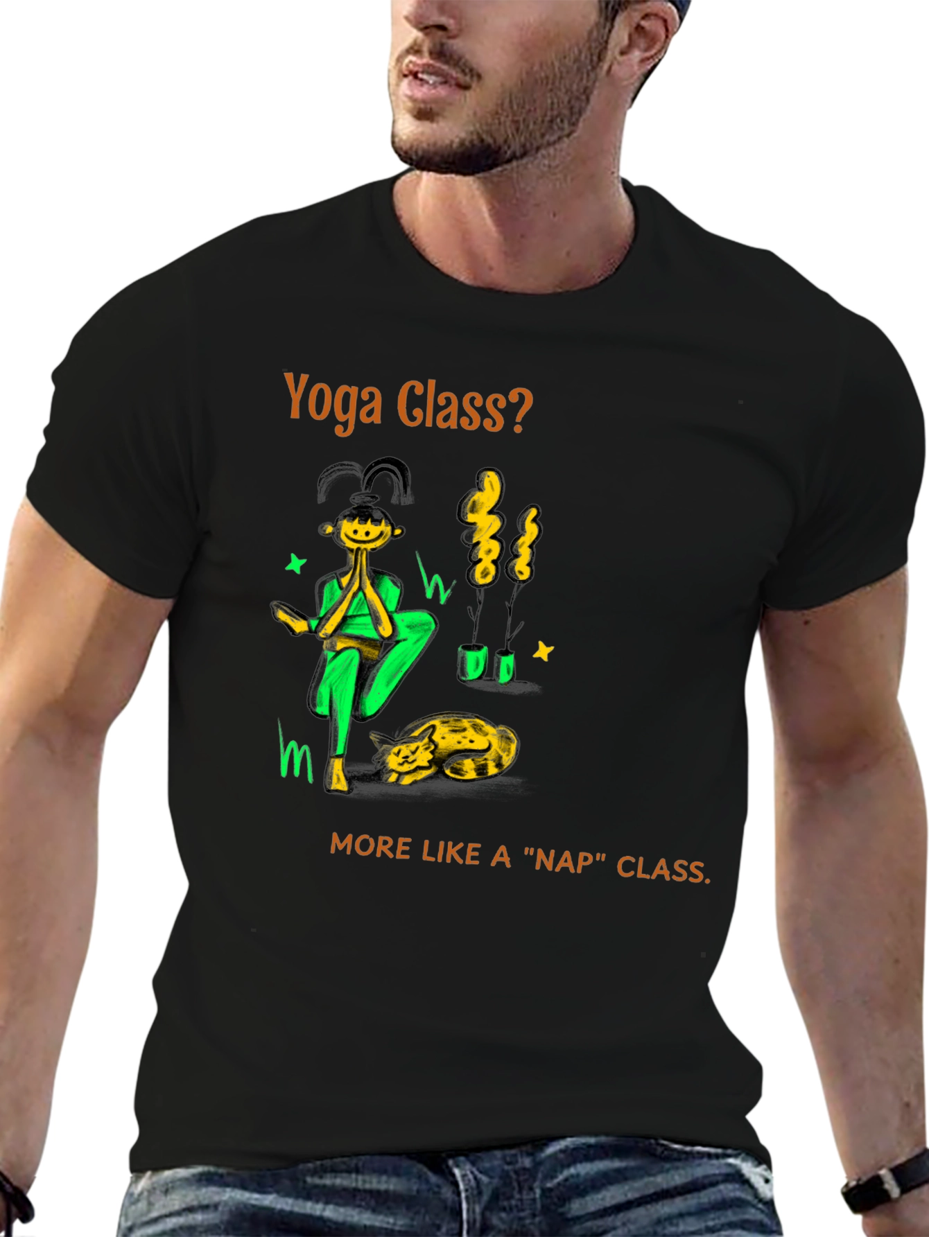 Black Yoga Nap Class Black Cotton T-Shirt view 6
