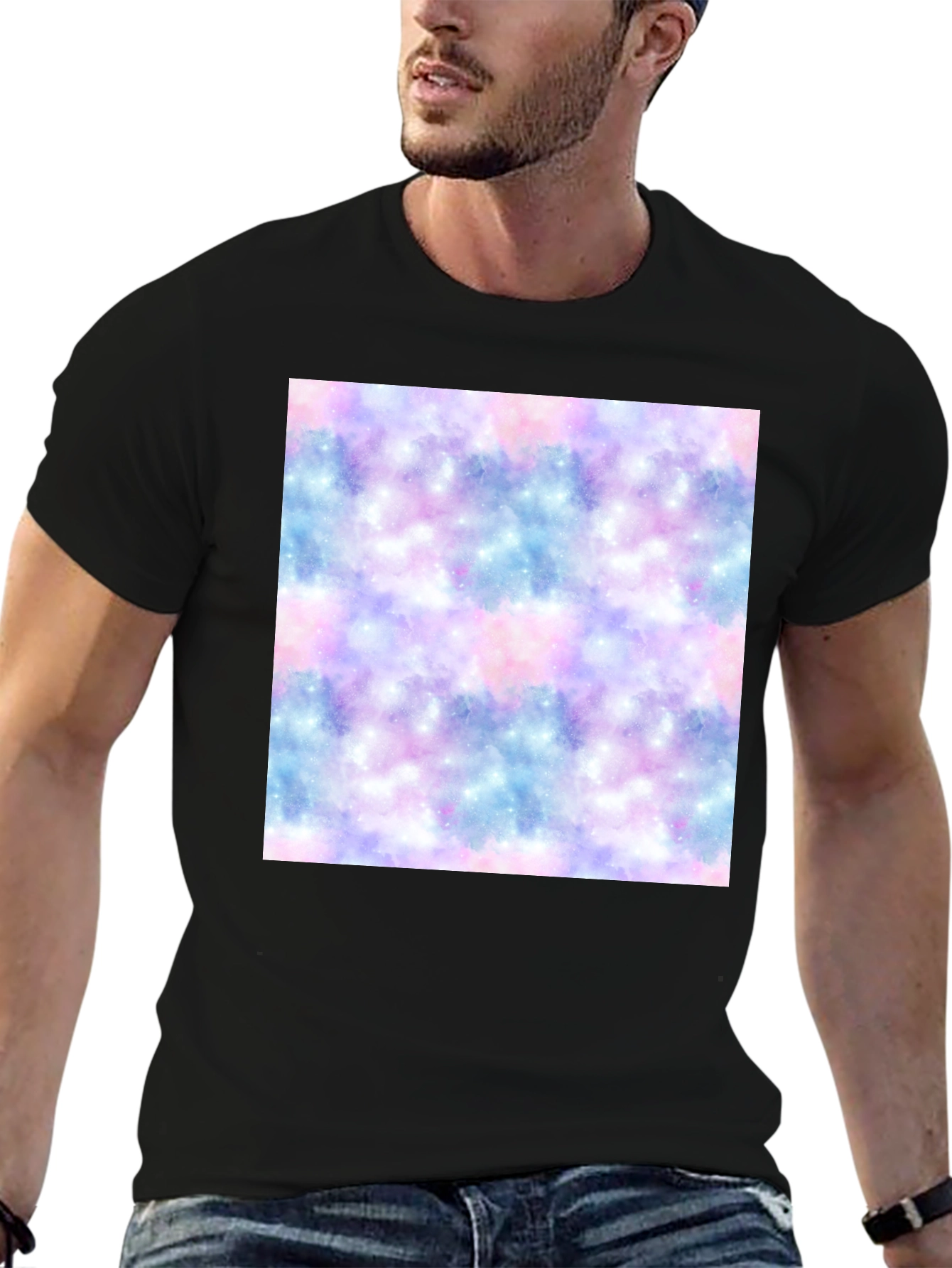Black Galaxy Print Black T-Shirt view 6