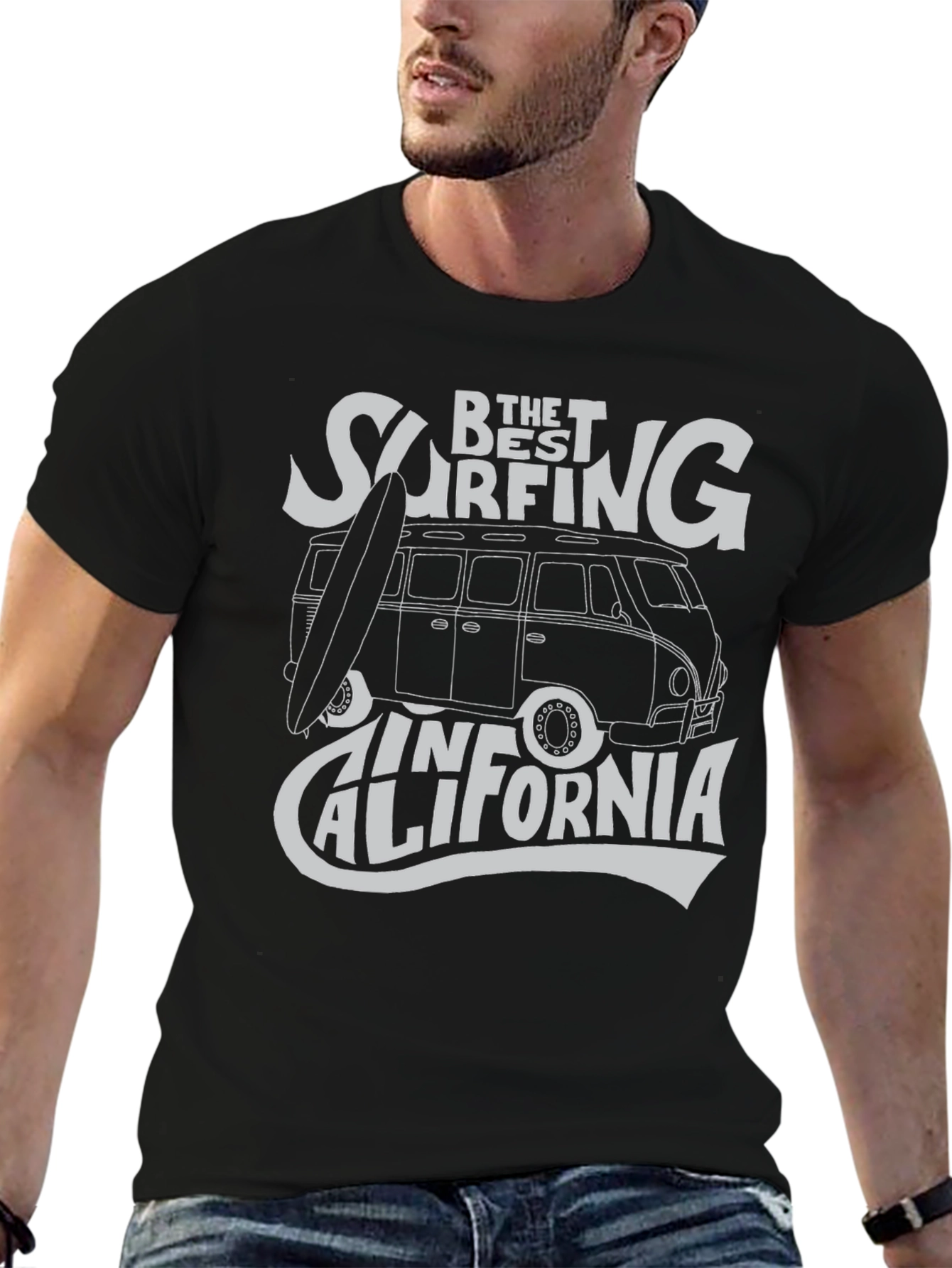 Black Surfing California Graphic Tee - Black Cotton T-Shirt view 6