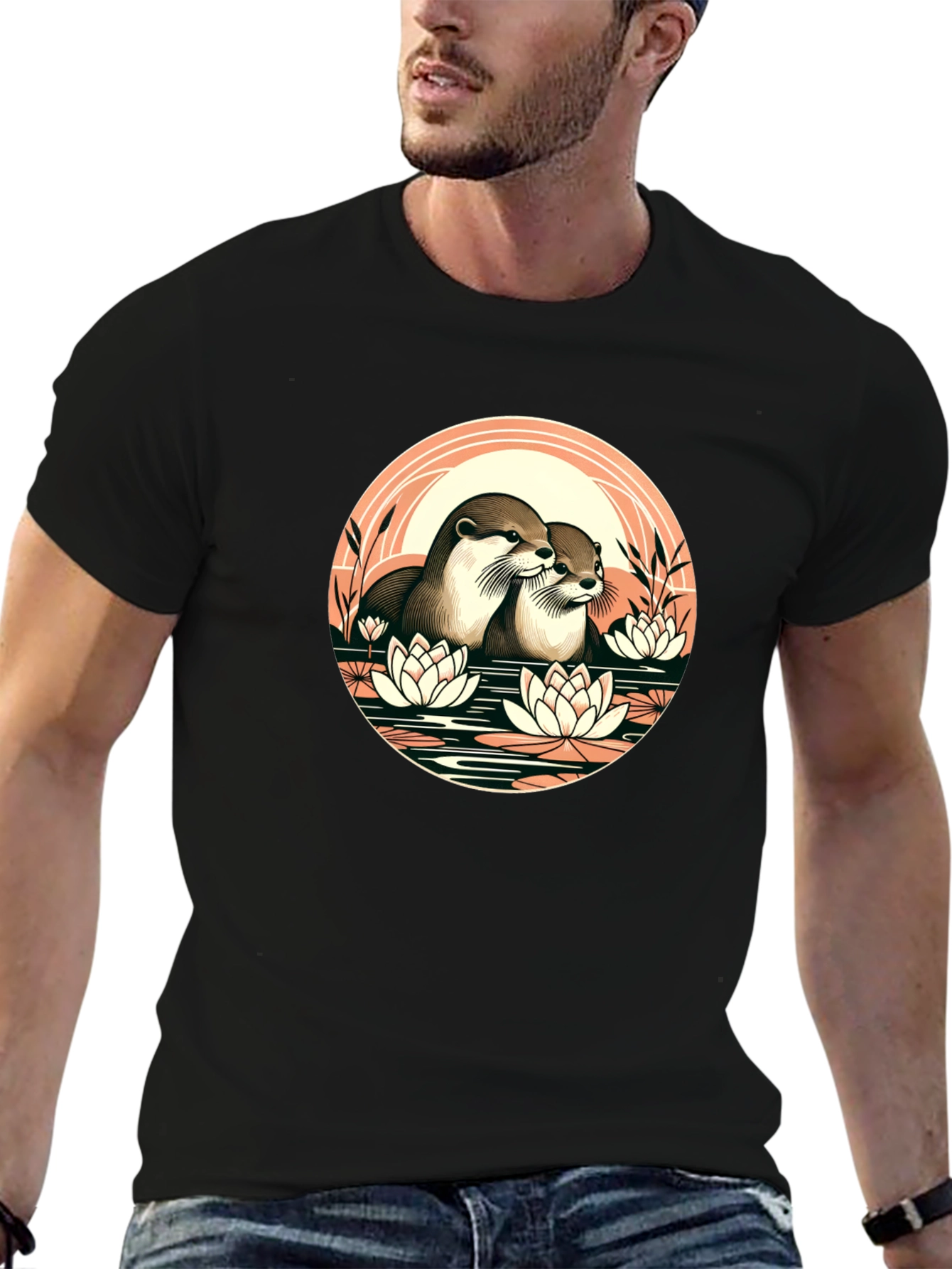 Black Otter Love T-Shirt - Nature Inspired Design view 6