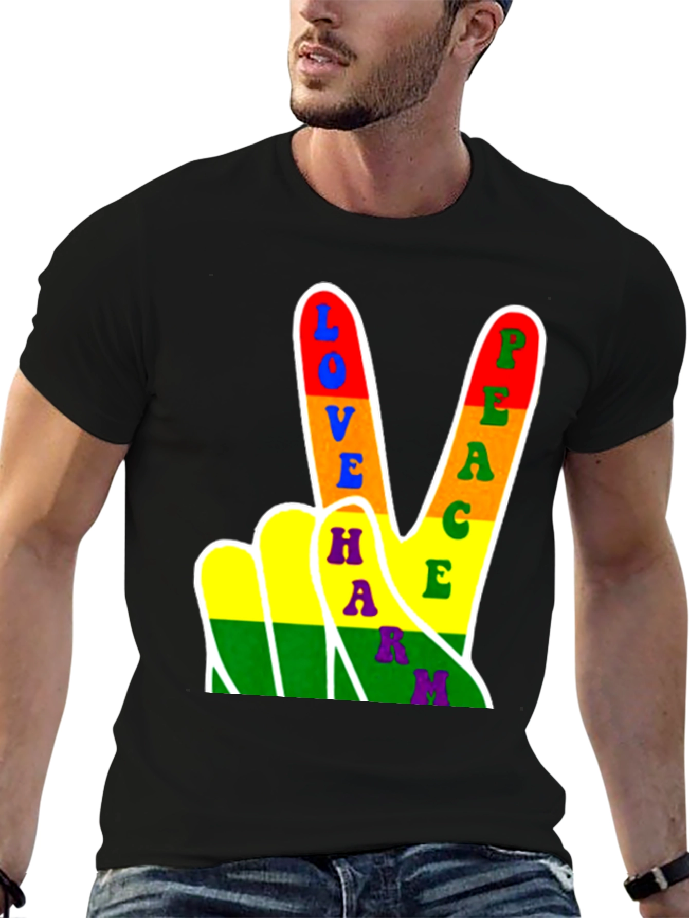 Black Love Peace Harmony Rainbow Graphic T-Shirt view 6