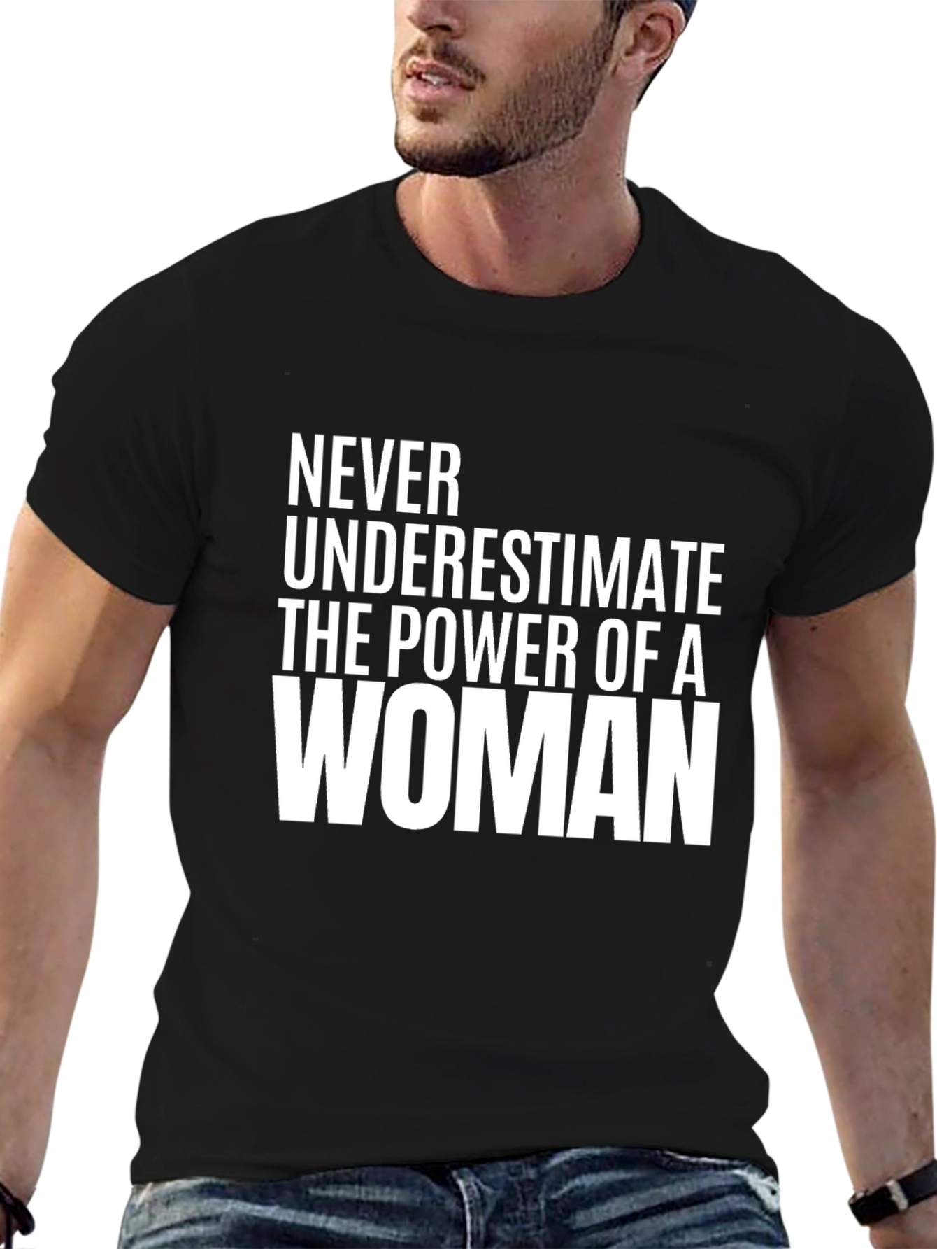 Black Powerful Woman Graphic Tee - Black Cotton T-Shirt view 6